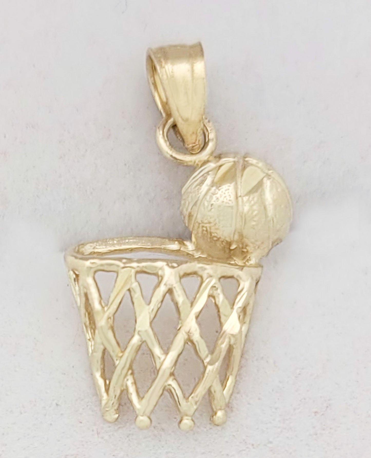 10K Yellow Gold Basketball Charm Rim Net Pendant Basketball Hoop Necklace Pendant