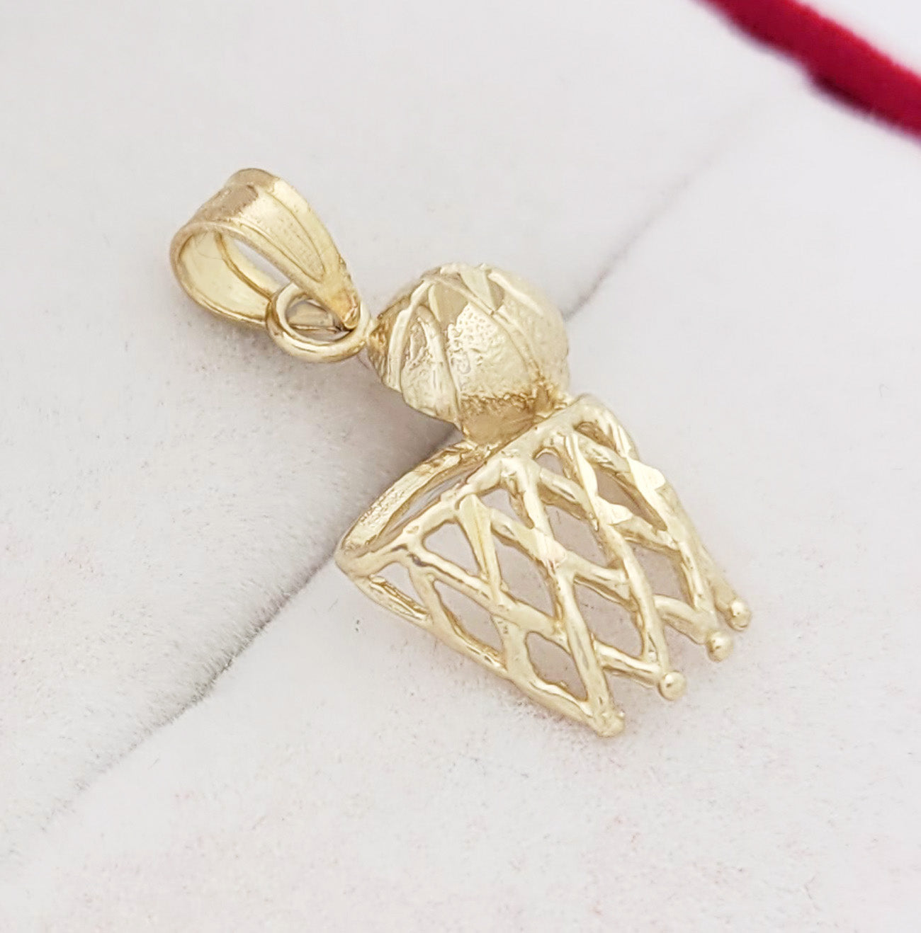 10K Yellow Gold Basketball Charm Rim Net Pendant Basketball Hoop Necklace Pendant