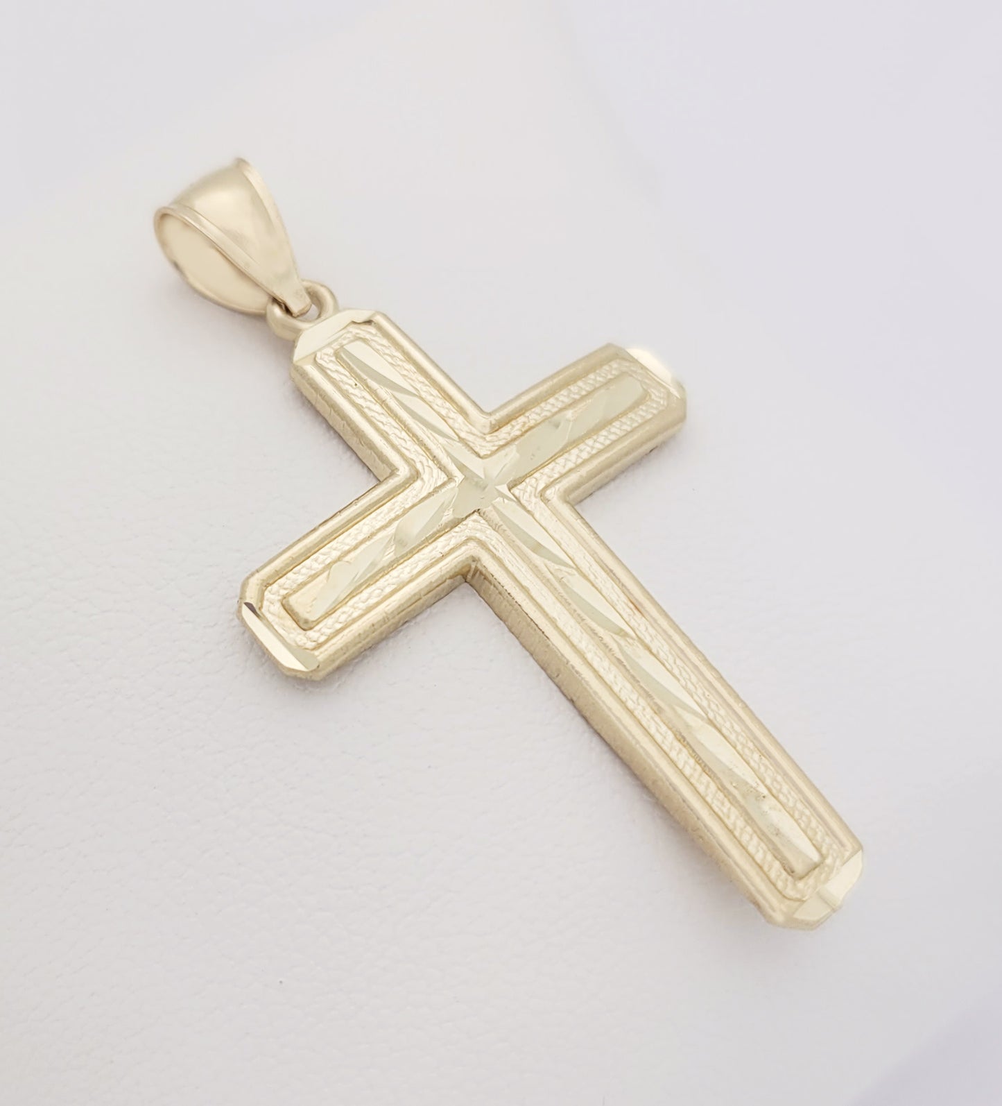 Mens 10k Yellow Gold Cross Pendant Diamond Cut Gold Crucifix Charm 1.8 inch