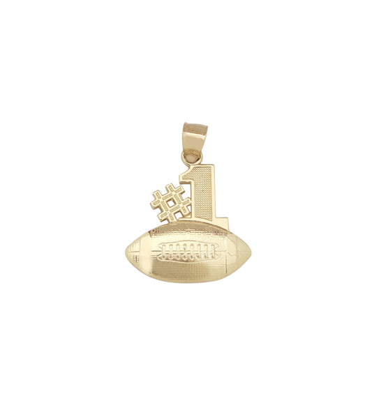 10K Gold Plated American Football #1 Pendant, Sports Fan Number One Charm for Necklace, Rugged Textured Jewelry Gift for Men and Women