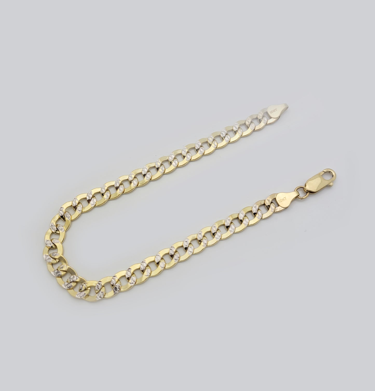 10K Yellow Gold Pave Cuban Link Bracelet For Men 7 mm Cuban Pave Chain Bracelet 8.5 inch