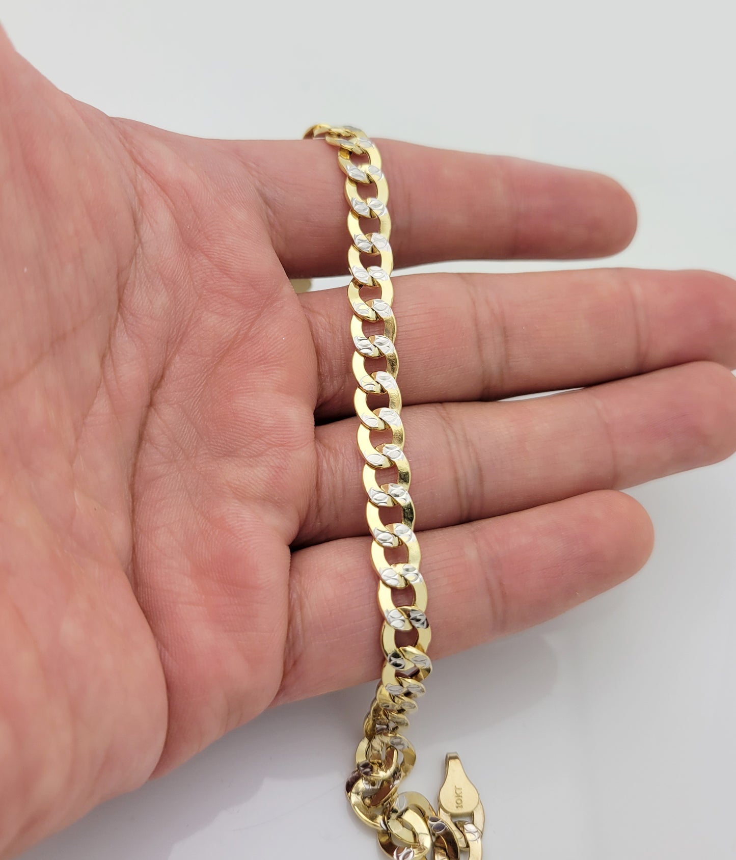 10K Yellow Gold Pave Cuban Link Bracelet For Men 7 mm Cuban Pave Chain Bracelet 8.5 inch
