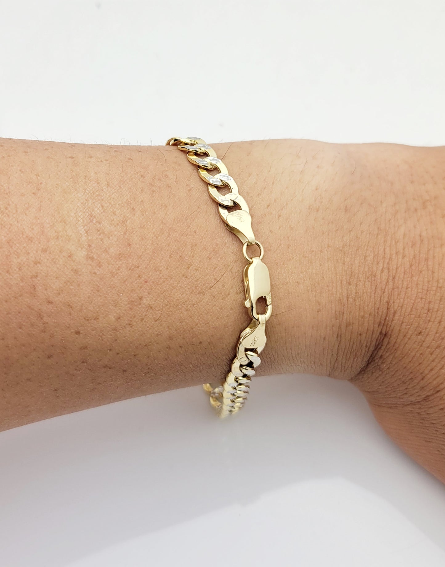 10K Yellow Gold Pave Cuban Link Bracelet For Men 7 mm Cuban Pave Chain Bracelet 8.5 inch