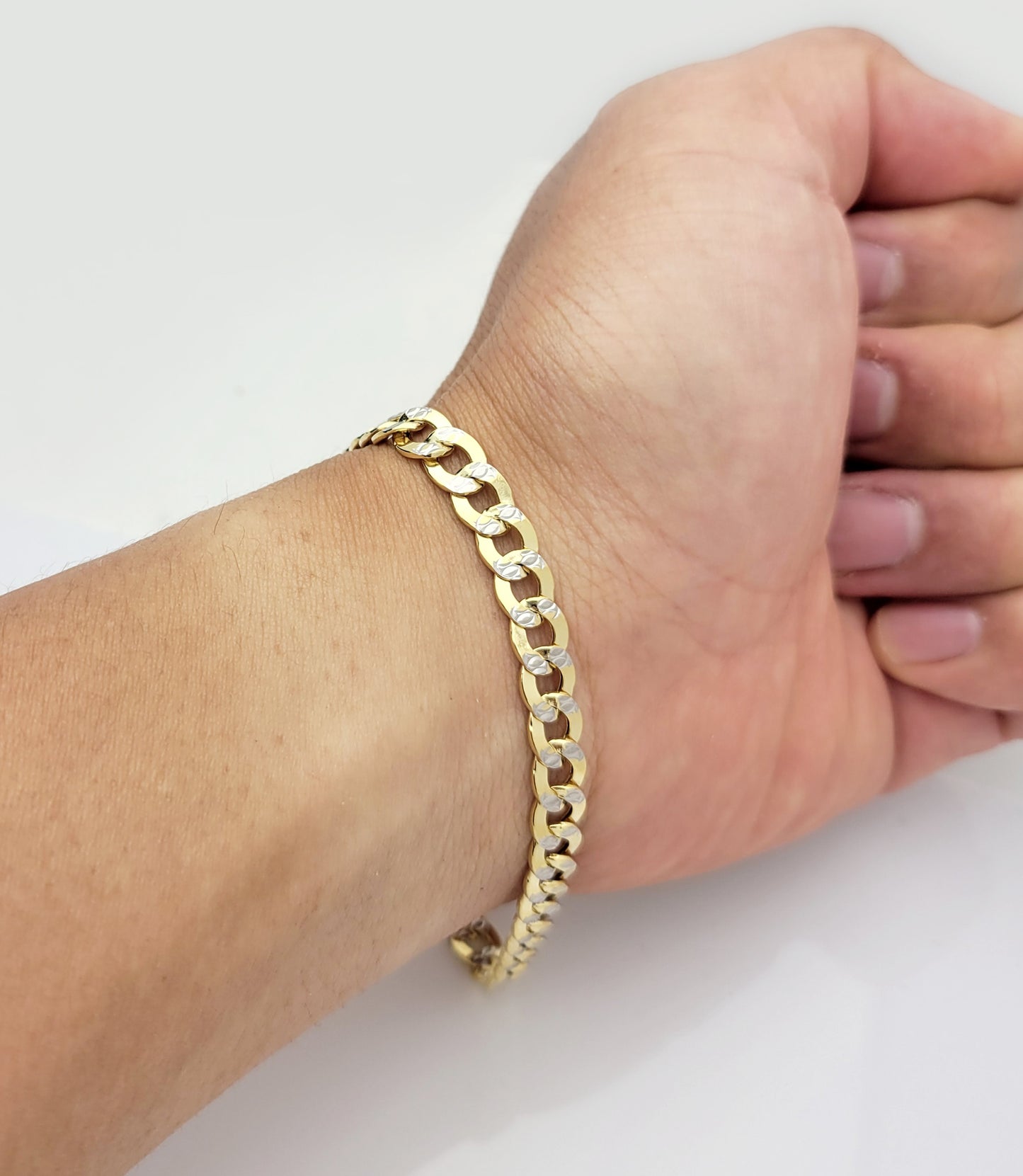 10K Yellow Gold Pave Cuban Link Bracelet For Men 7 mm Cuban Pave Chain Bracelet 8.5 inch