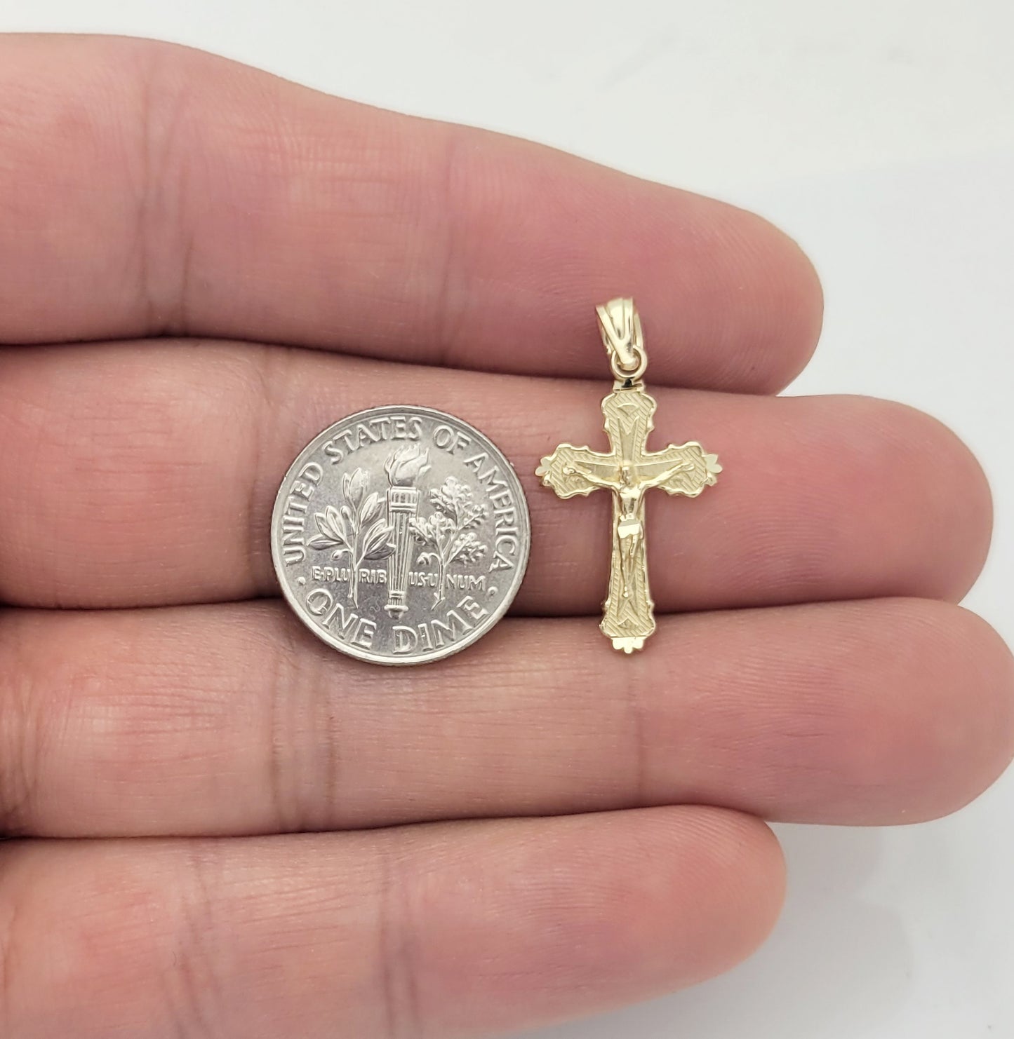 10K Yellow Gold Small Cross Necklace Pendant Crucifix Charm