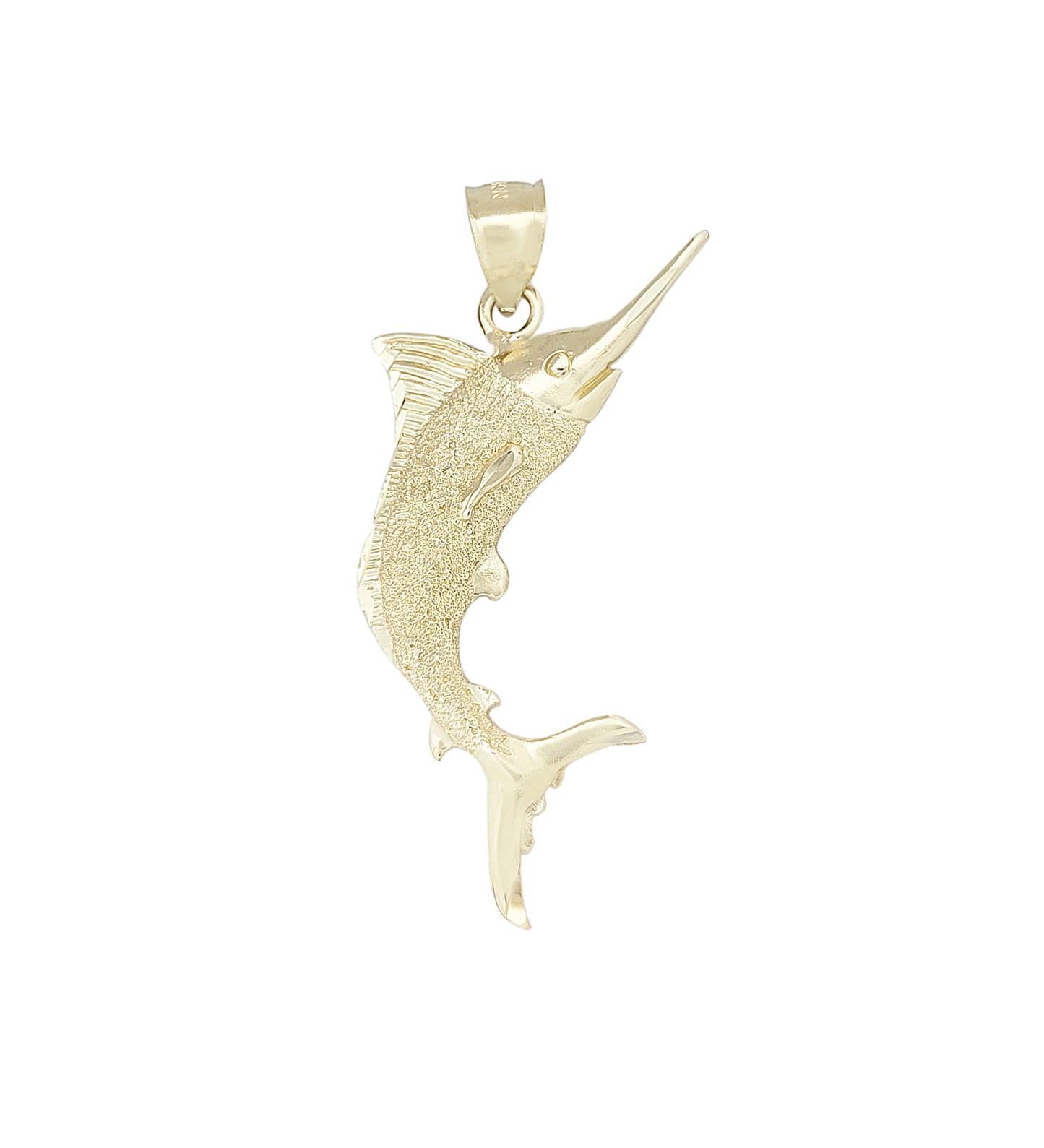 10K Yellow Gold Swordfish Necklace Pendant Fish Gold Pendant