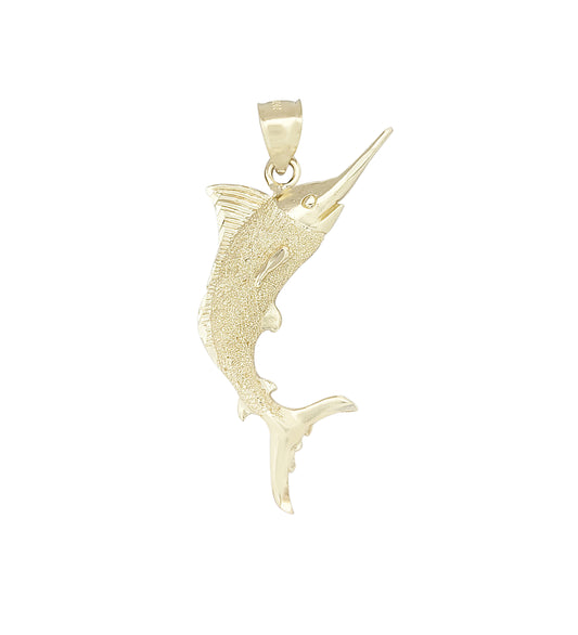 10K Yellow Gold Swordfish Necklace Pendant Fish Gold Pendant