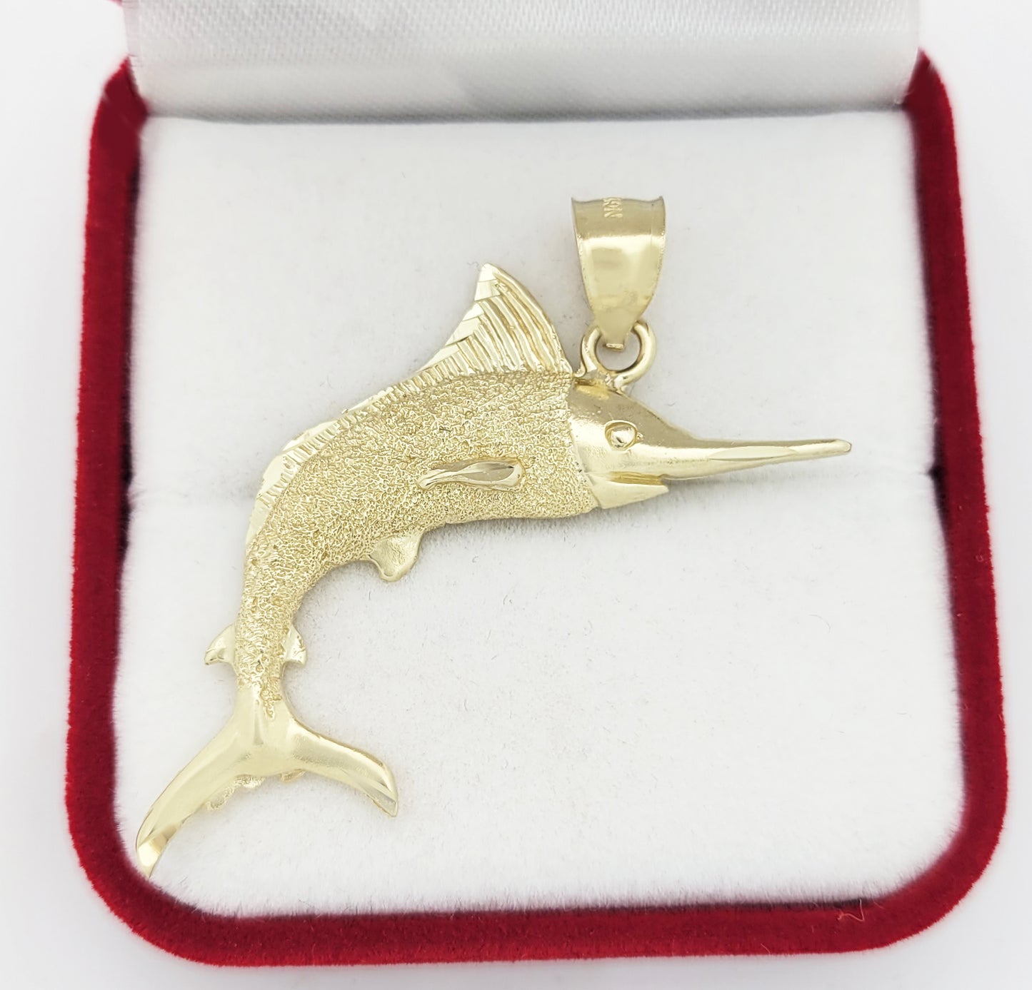 10K Yellow Gold Swordfish Necklace Pendant Fish Gold Pendant