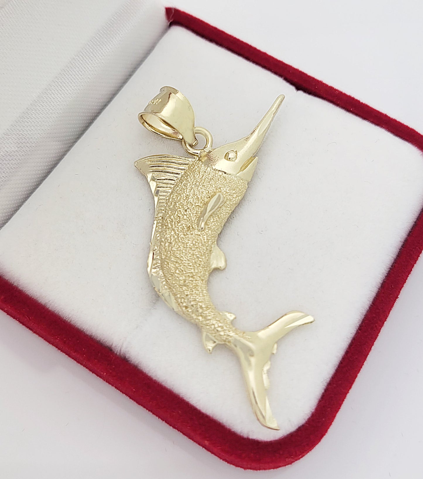 10K Yellow Gold Swordfish Necklace Pendant Fish Gold Pendant