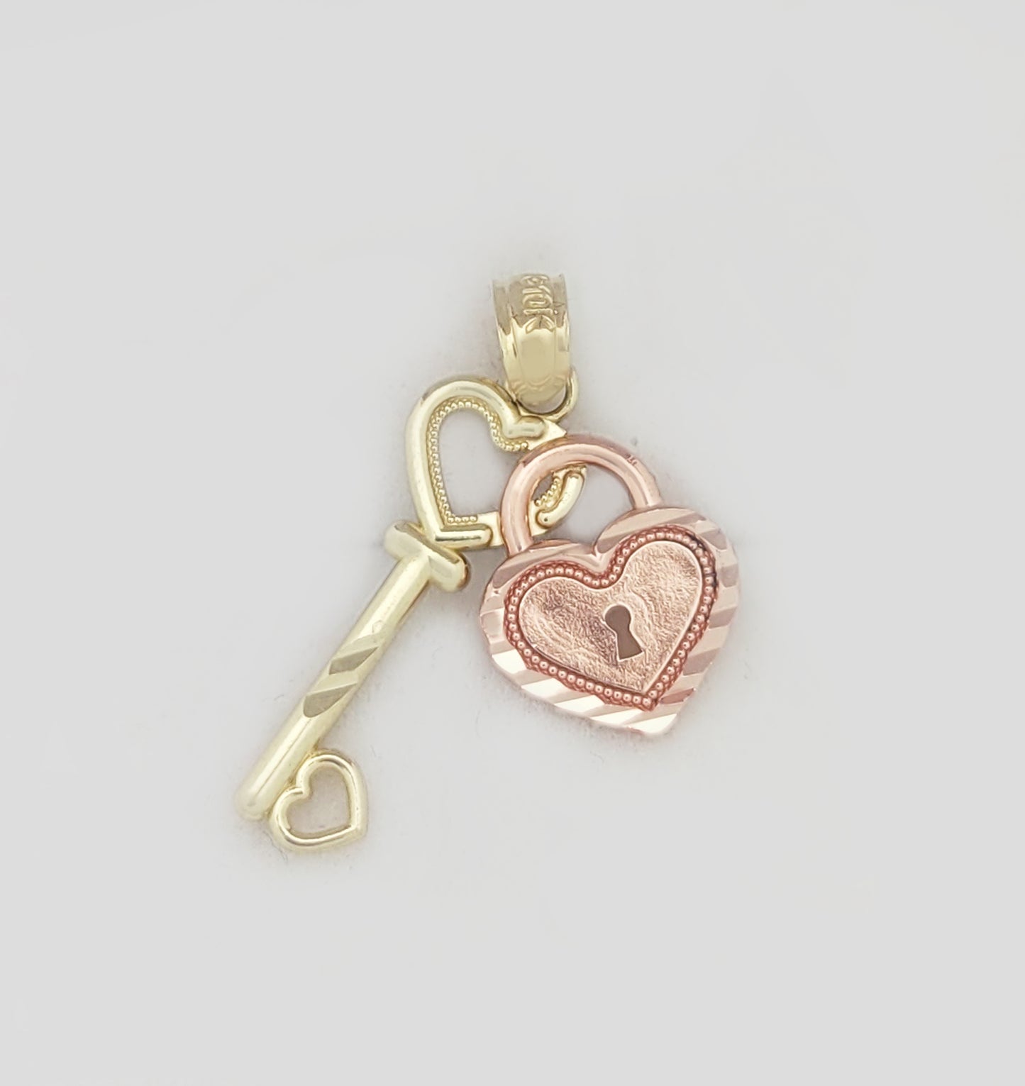 10K Two Tone Gold Heart Lock and Key Pendant Charm for Women Yellow and Rose Gold Love Jewelry Gift - Stunu jewelry