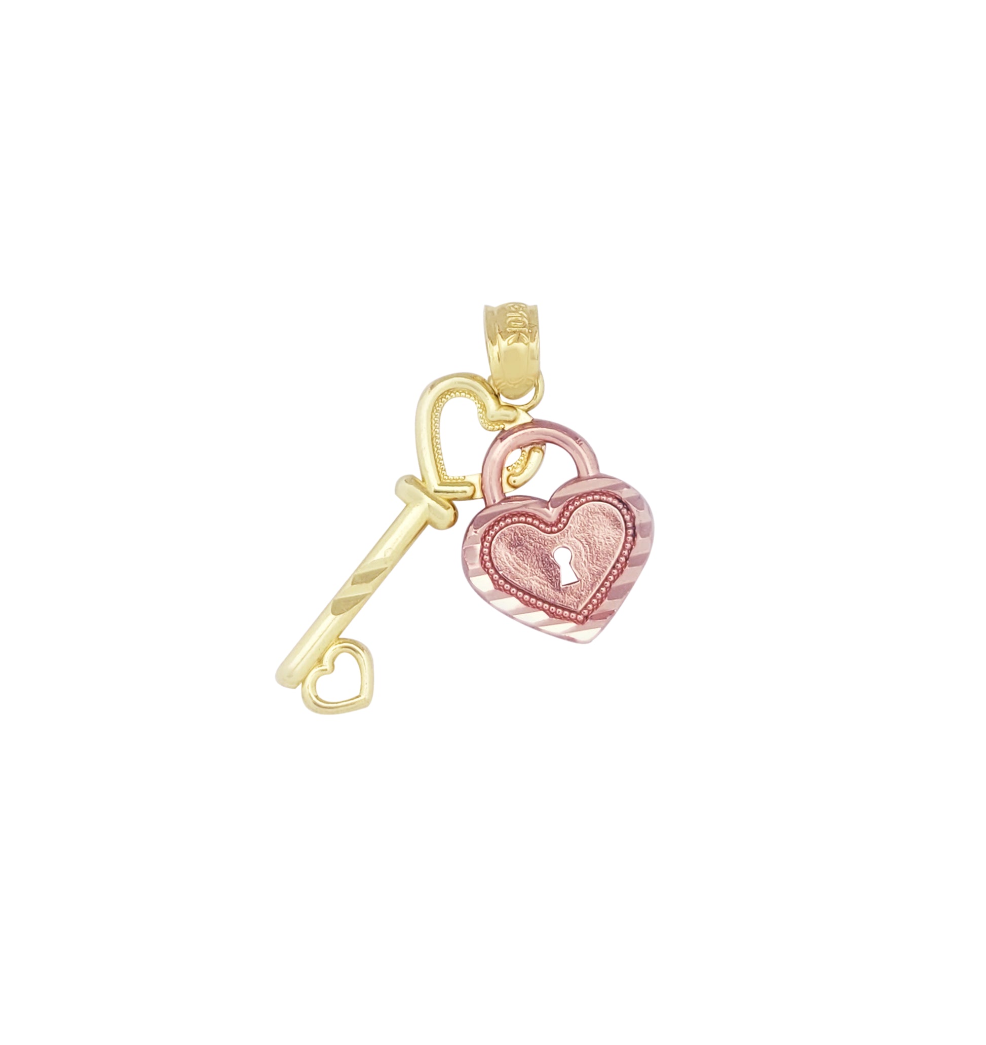 10K Two Tone Gold Heart Lock and Key Pendant Charm for Women Yellow and Rose Gold Love Jewelry Gift - Stunu jewelry