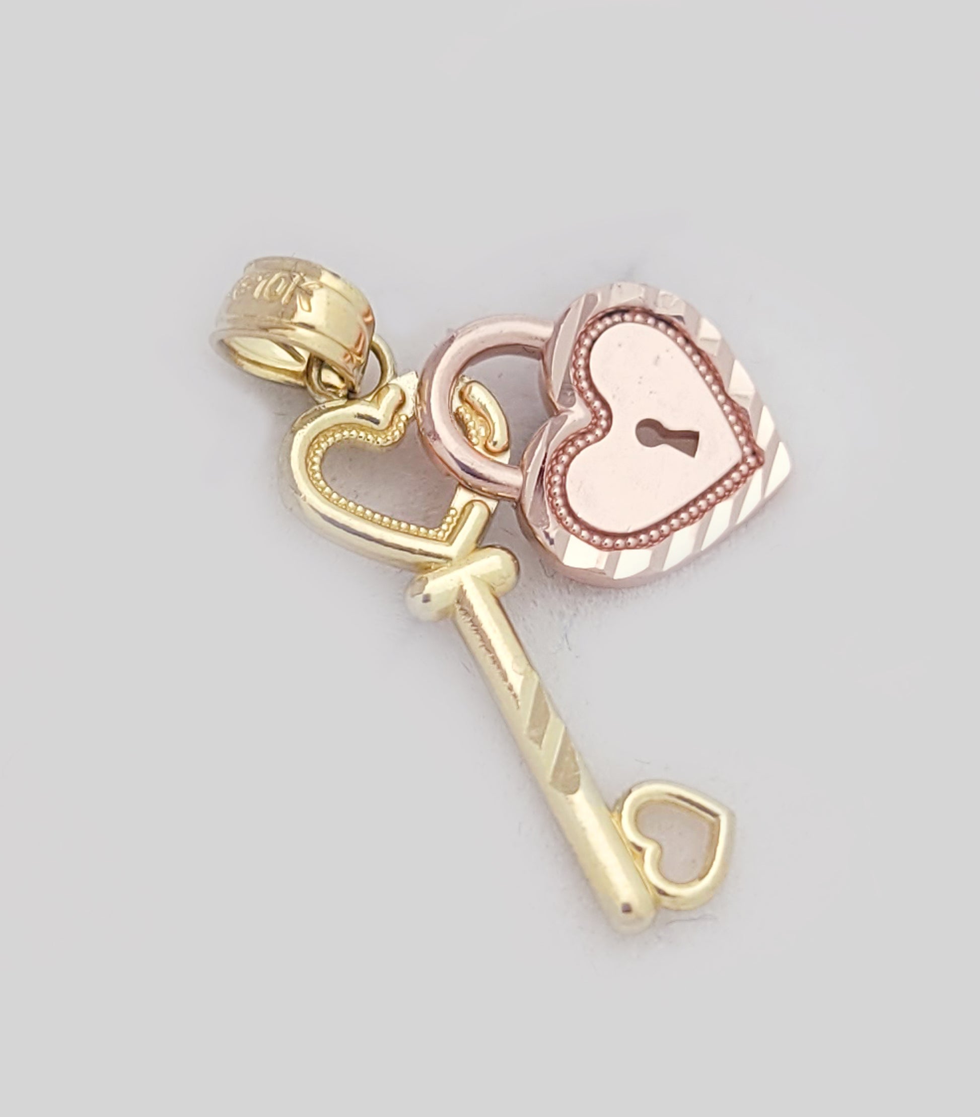10K Two Tone Gold Heart Lock and Key Pendant Charm for Women Yellow and Rose Gold Love Jewelry Gift - Stunu jewelry