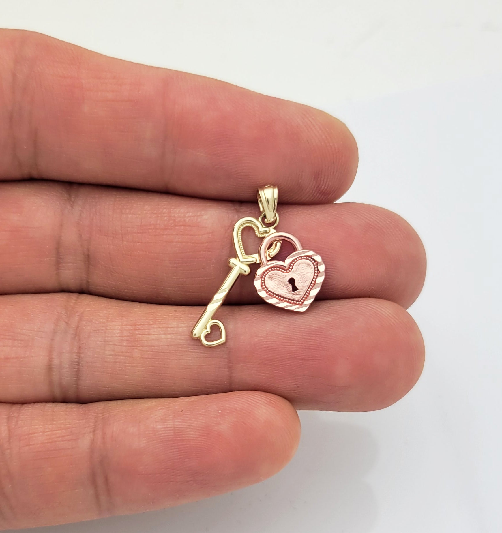 10K Two Tone Gold Heart Lock and Key Pendant Charm for Women Yellow and Rose Gold Love Jewelry Gift - Stunu jewelry