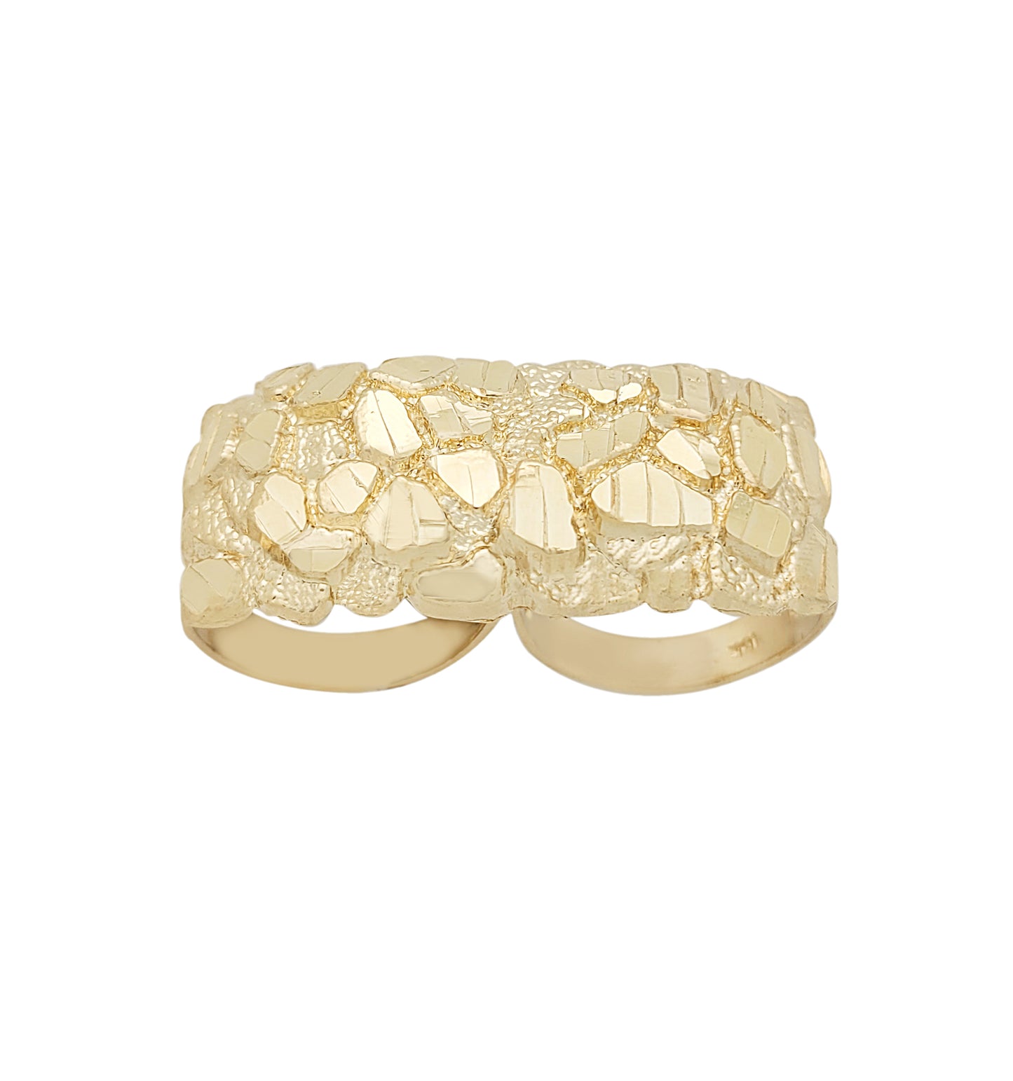 10k Gold Solid Nugget Ring Two Finger Ring For men