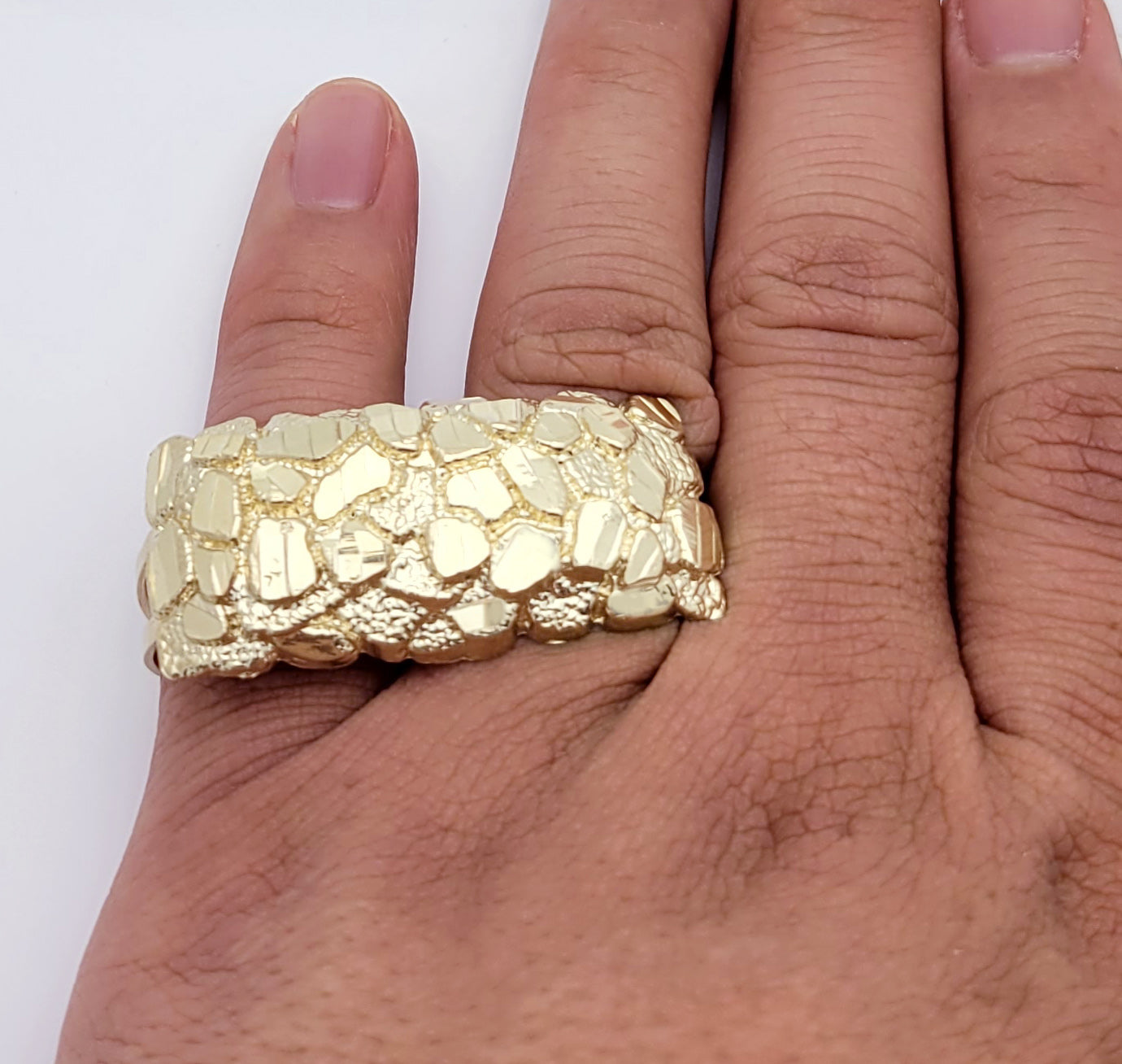 10k Gold Solid Nugget Ring Two Finger Ring For men