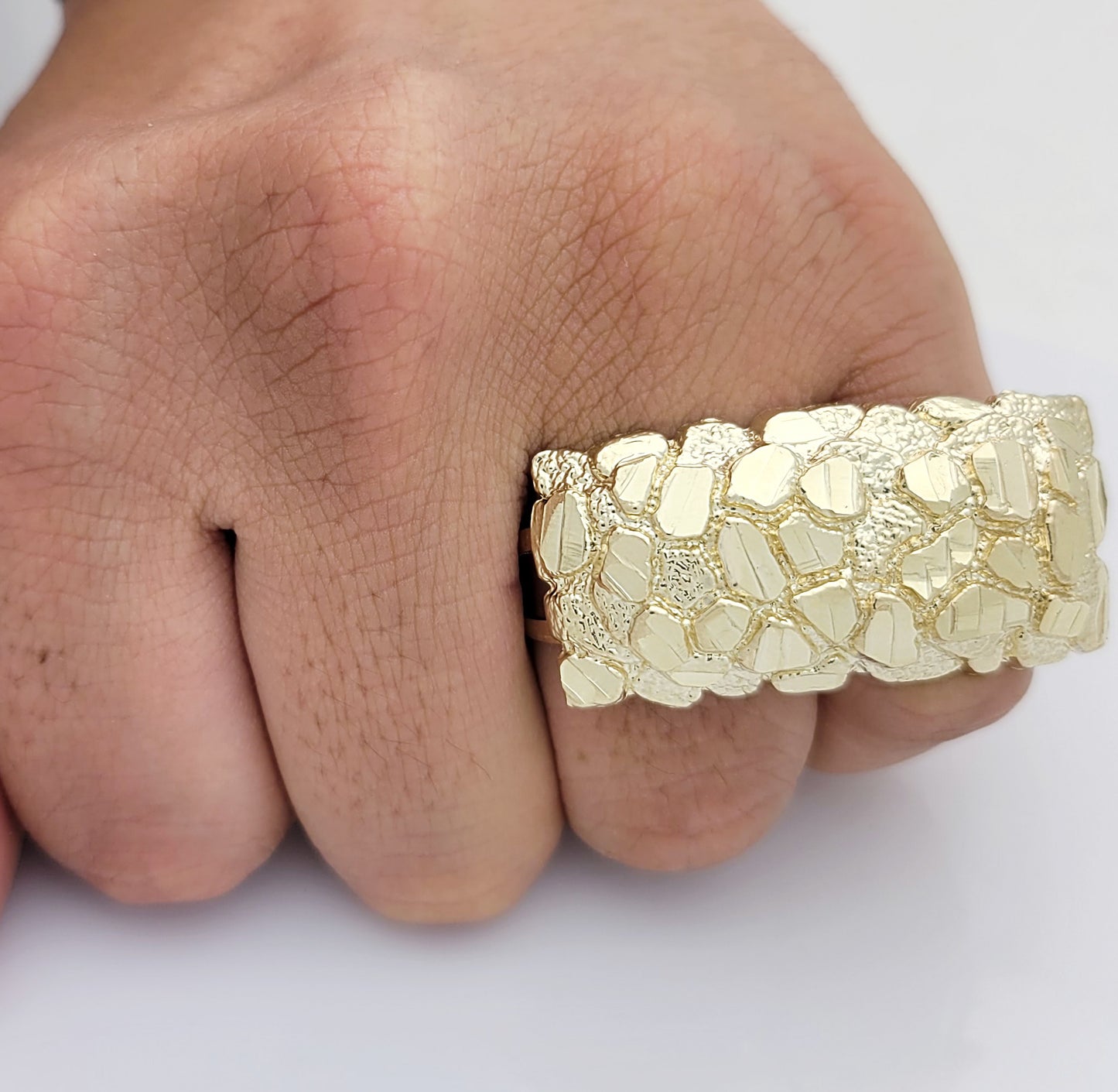 10k Gold Solid Nugget Ring Two Finger Ring For men