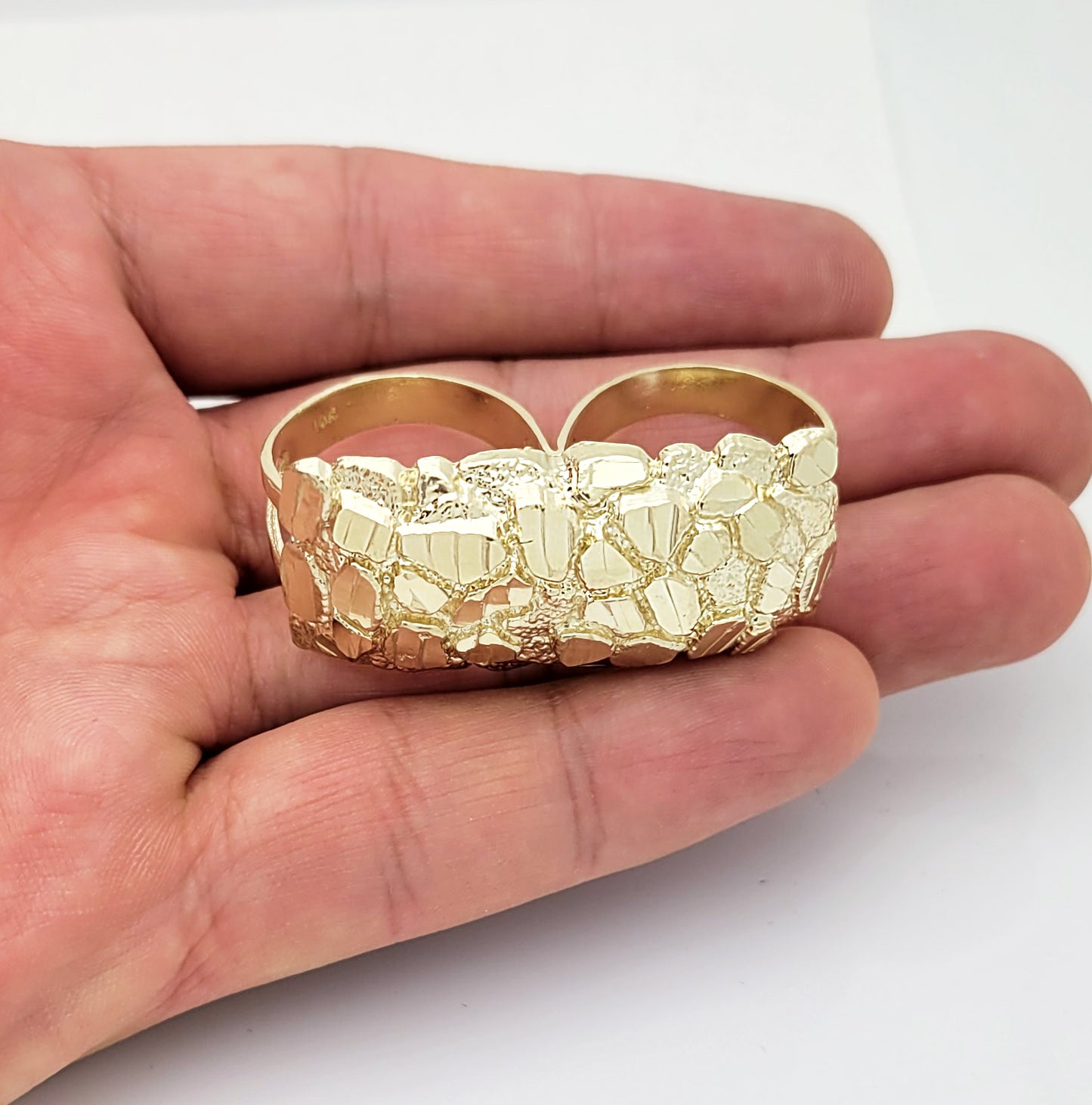 10k Gold Solid Nugget Ring Two Finger Ring For men