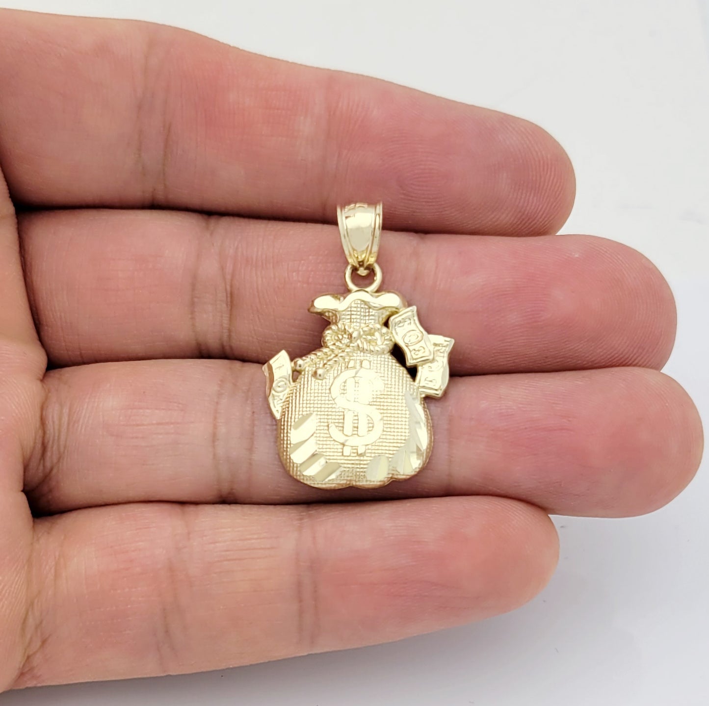 10K Yellow Gold Money Bag Pendant Treasure Dollar Sign Pendant