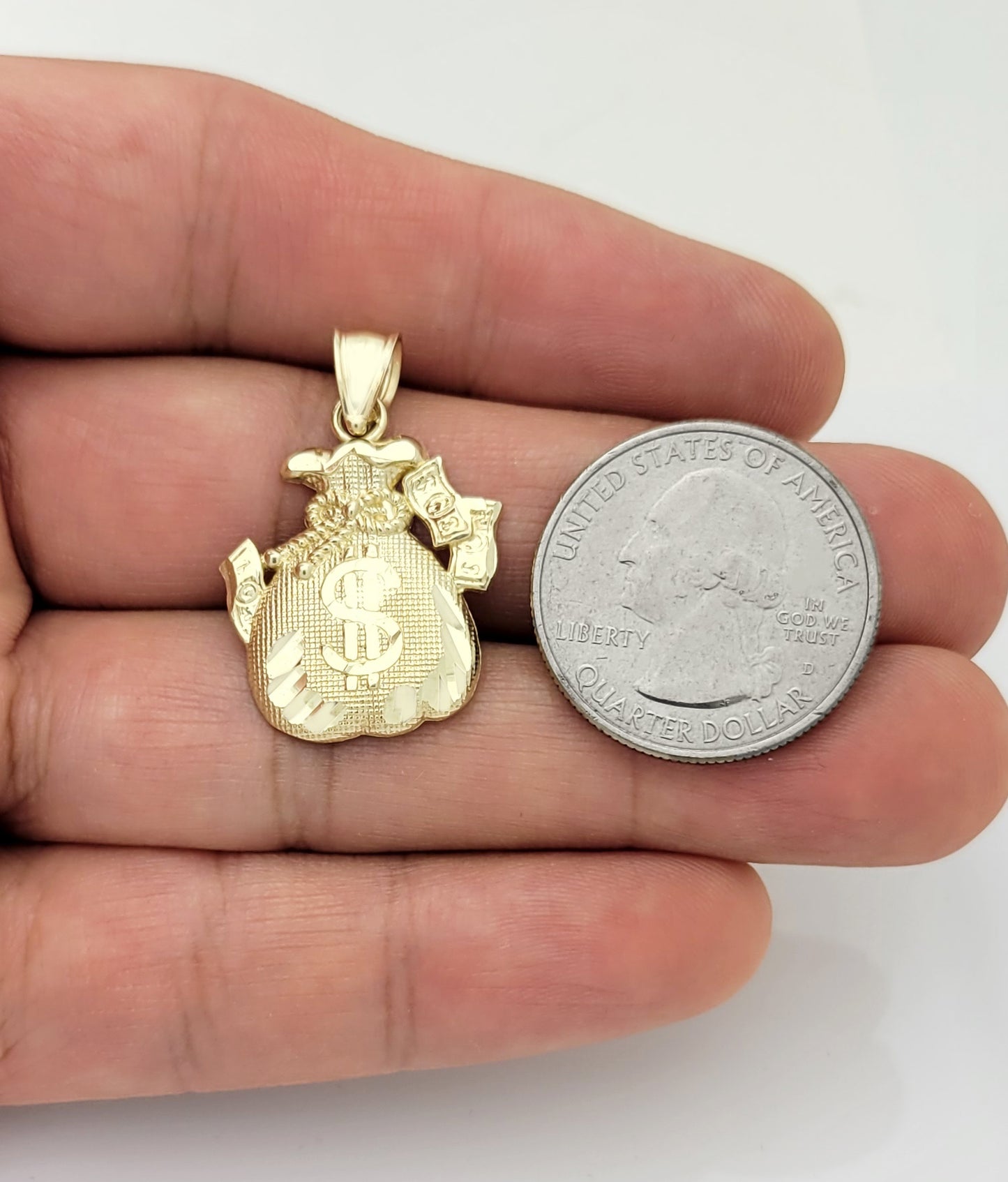 10K Yellow Gold Money Bag Pendant Treasure Dollar Sign Pendant