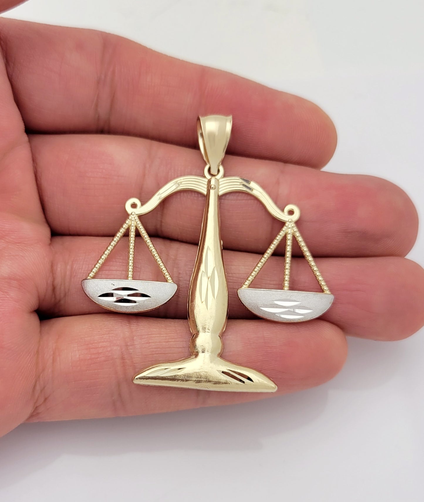 10K Gold Libra Scales of Justice Zodiac Pendant Necklace Charm for Men