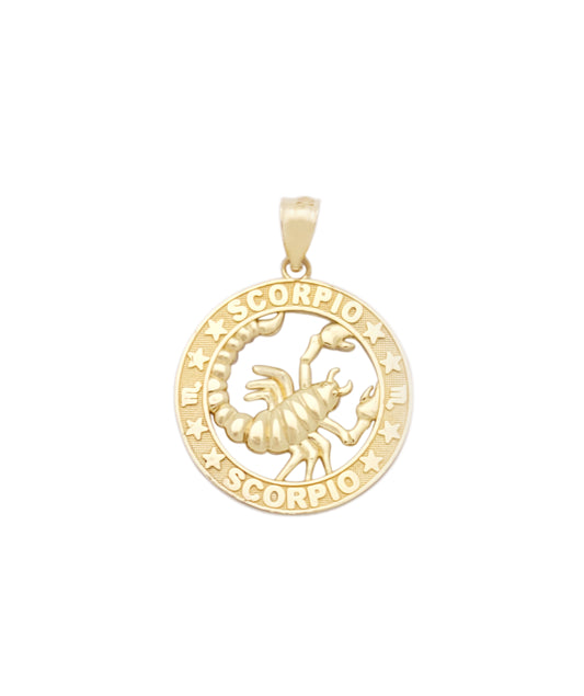 10K Yellow Gold Scorpio Necklace Pendant Zodiac Charm 0.85 inch Diameter