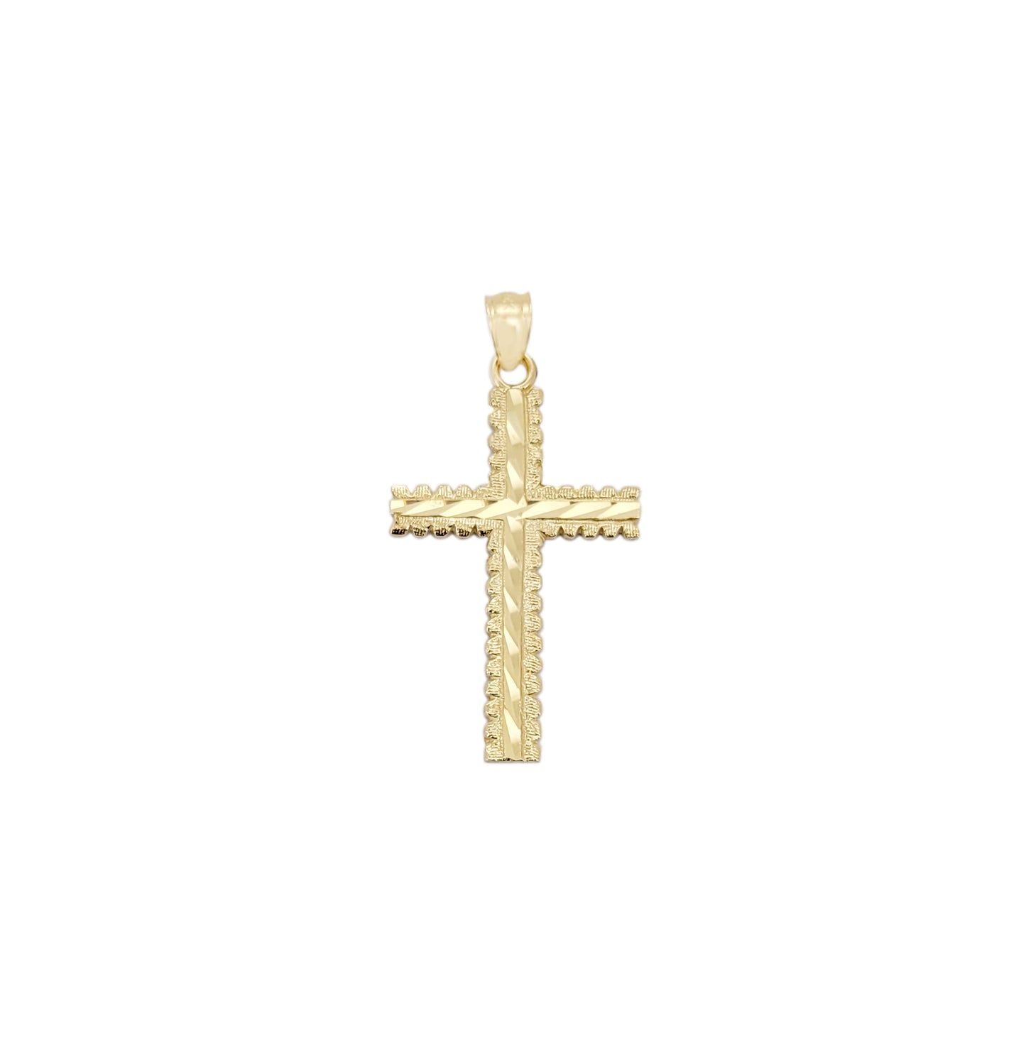 10K Yellow Gold Diamond Cut Cross Pendant Solid Gold