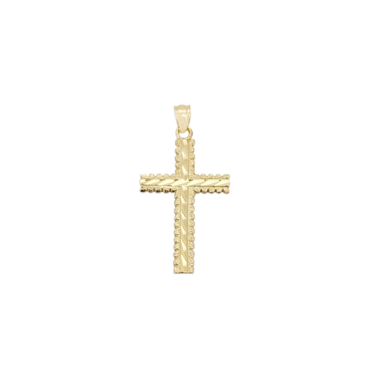 10K Yellow Gold Diamond Cut Cross Pendant Solid Gold