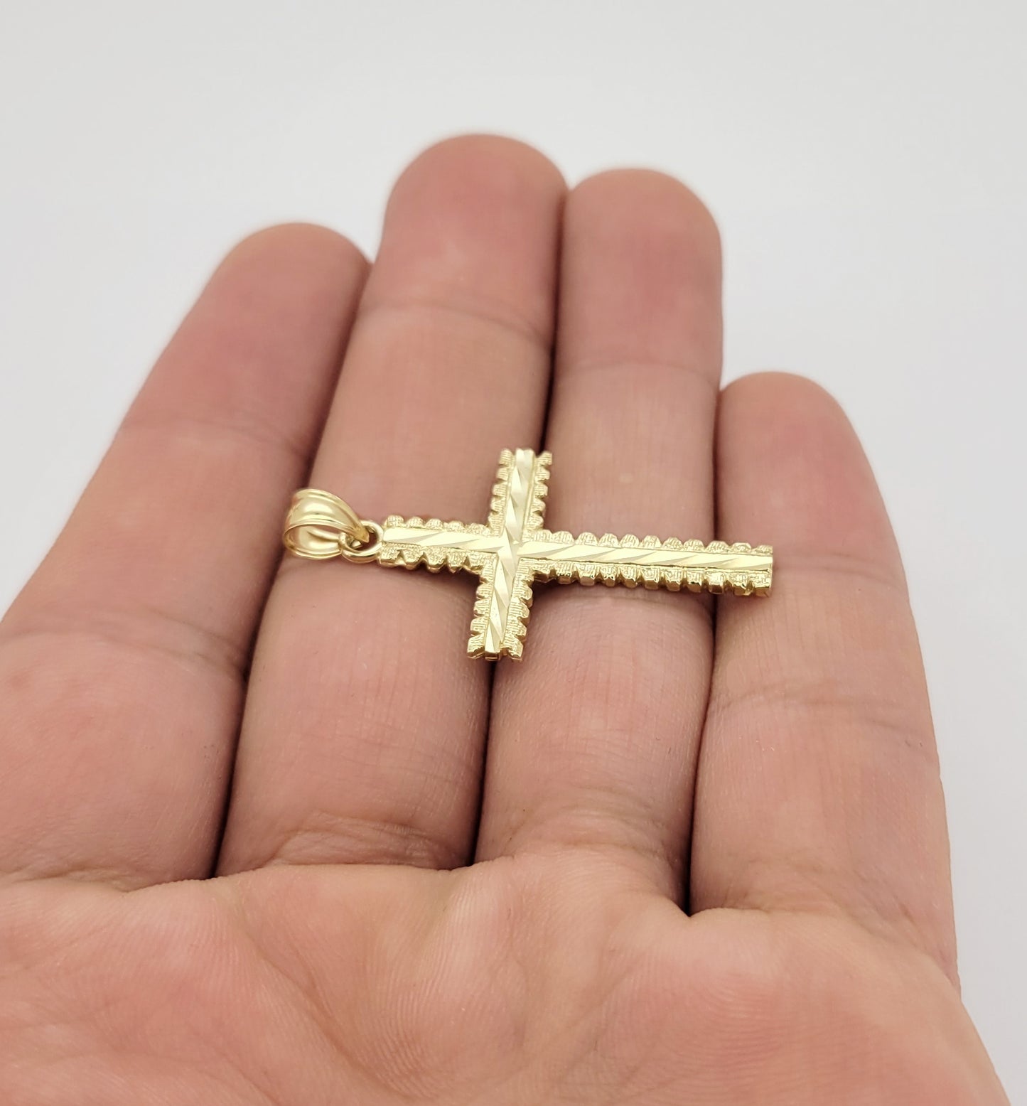 10K Yellow Gold Diamond Cut Cross Pendant Solid Gold