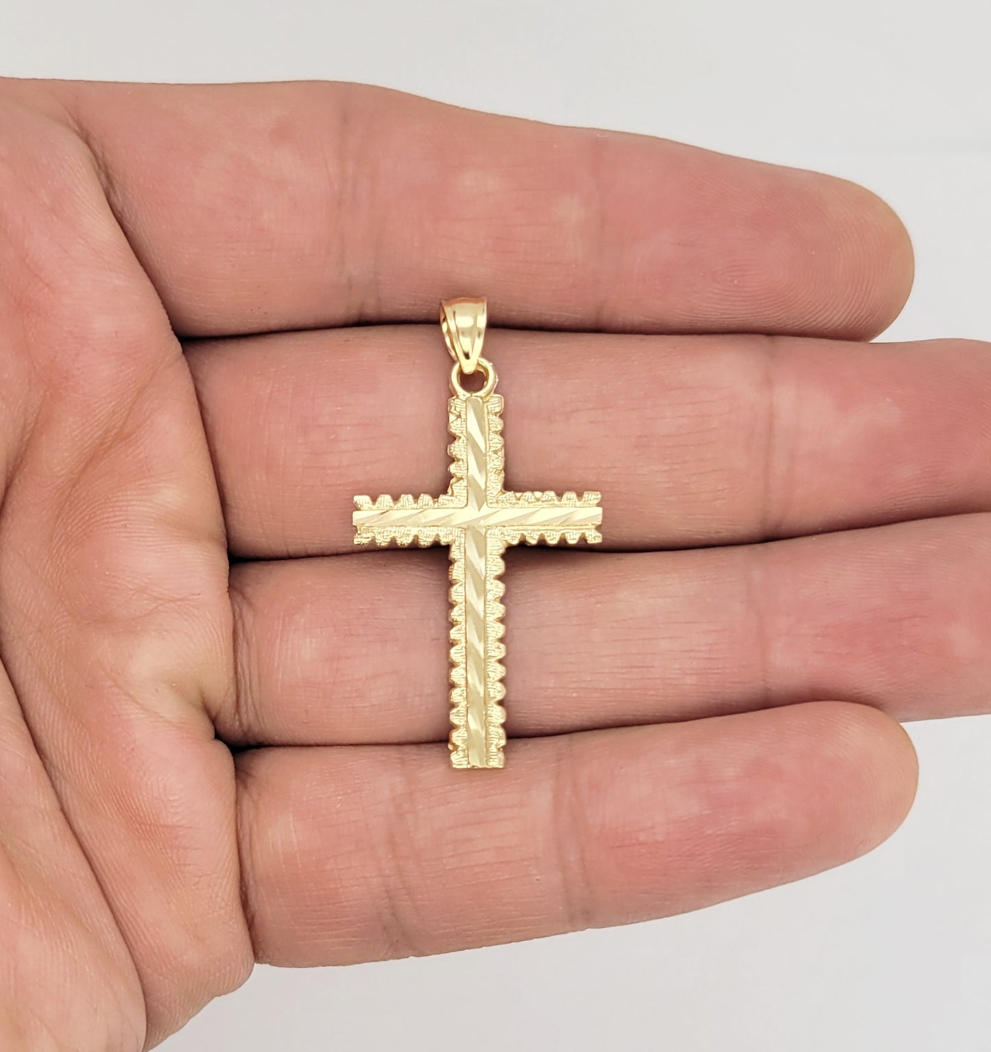 10K Yellow Gold Diamond Cut Cross Pendant Solid Gold