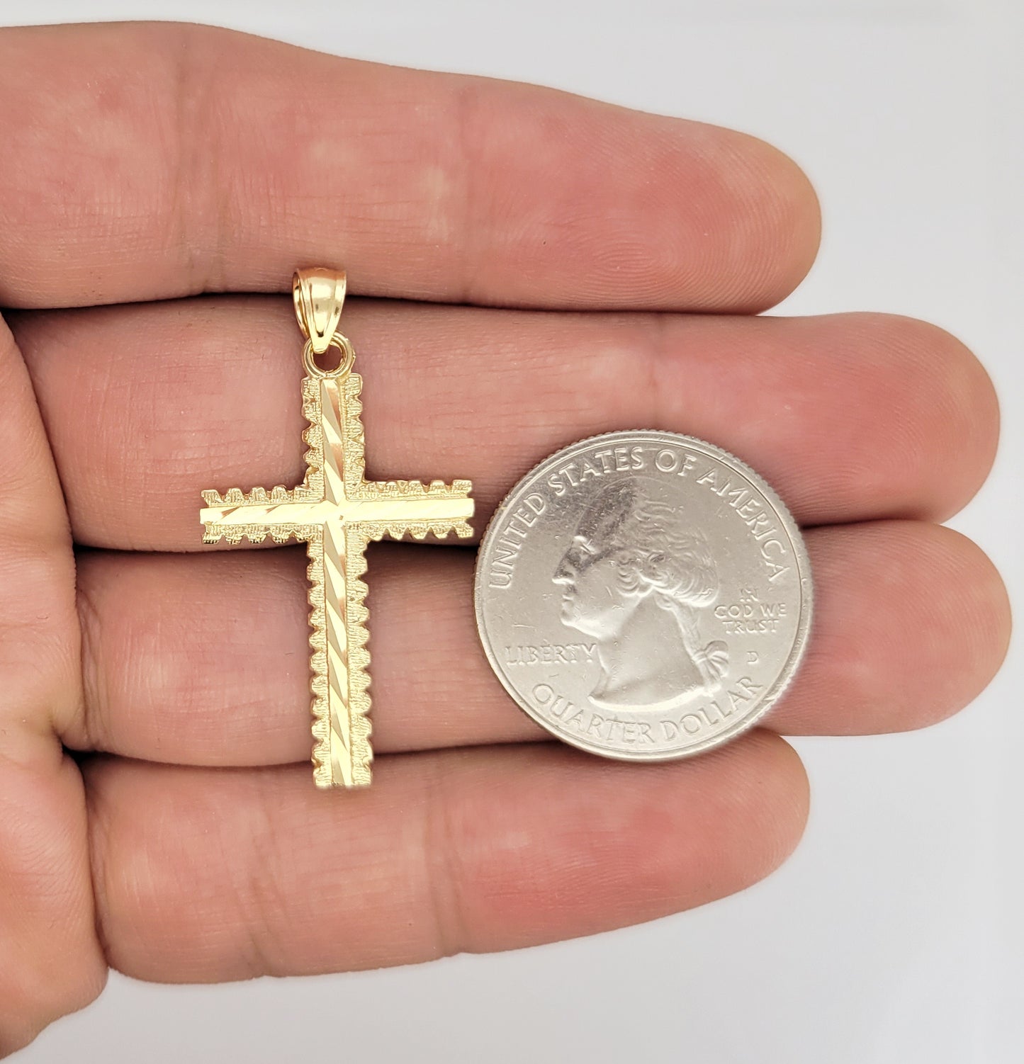10K Yellow Gold Diamond Cut Cross Pendant Solid Gold