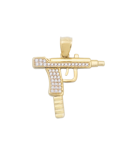 10k Yellow Gold Uzi Gun Necklace Pendant CZ Gun Charm