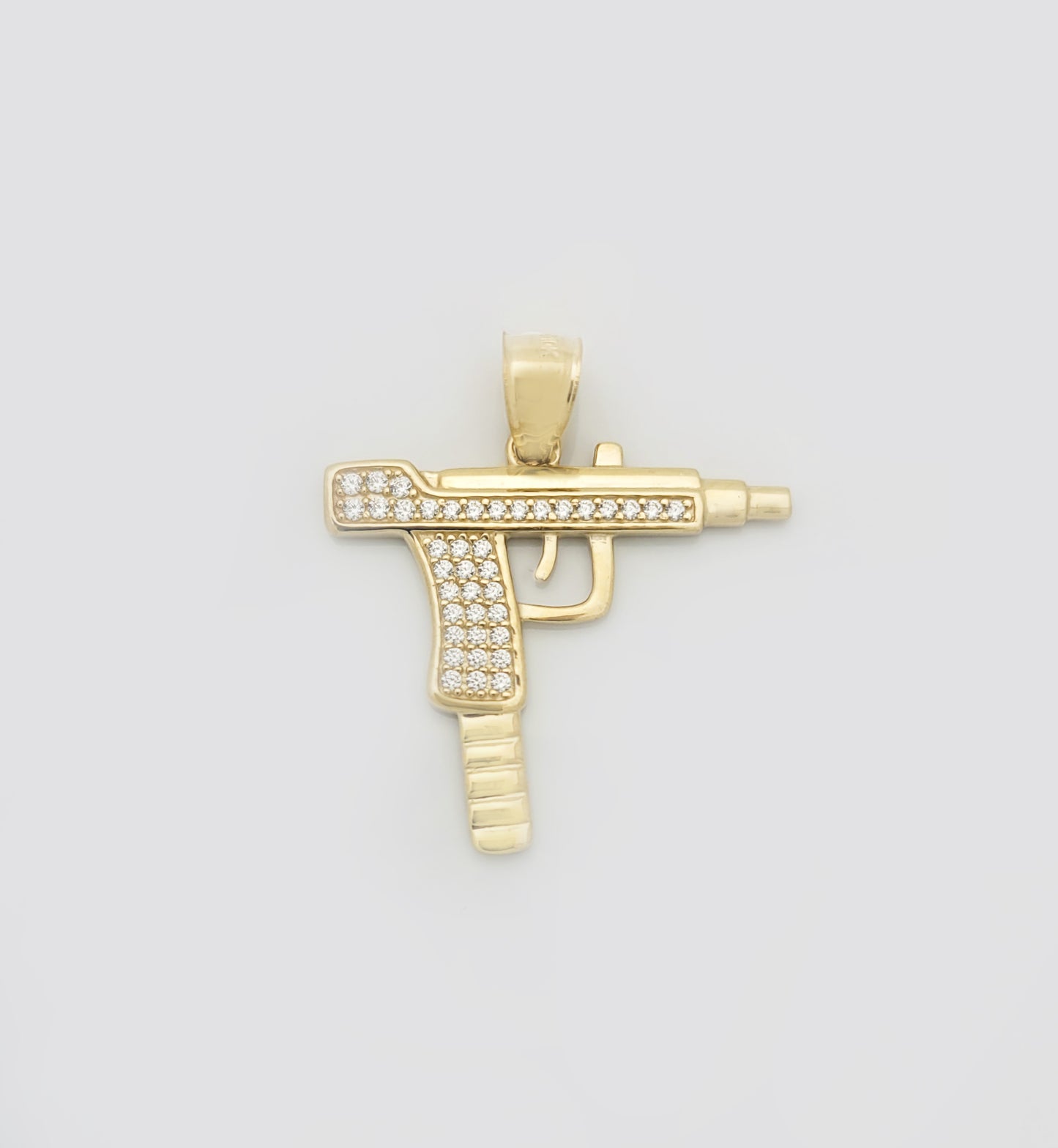 10k Yellow Gold Uzi Gun Necklace Pendant CZ Gun Charm