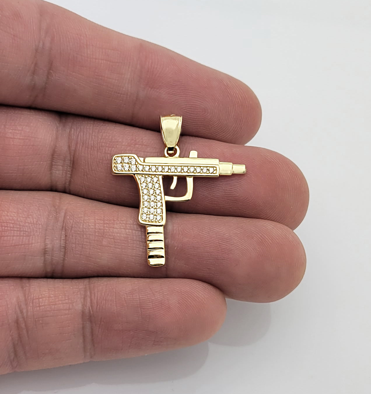 10k Yellow Gold Uzi Gun Necklace Pendant CZ Gun Charm