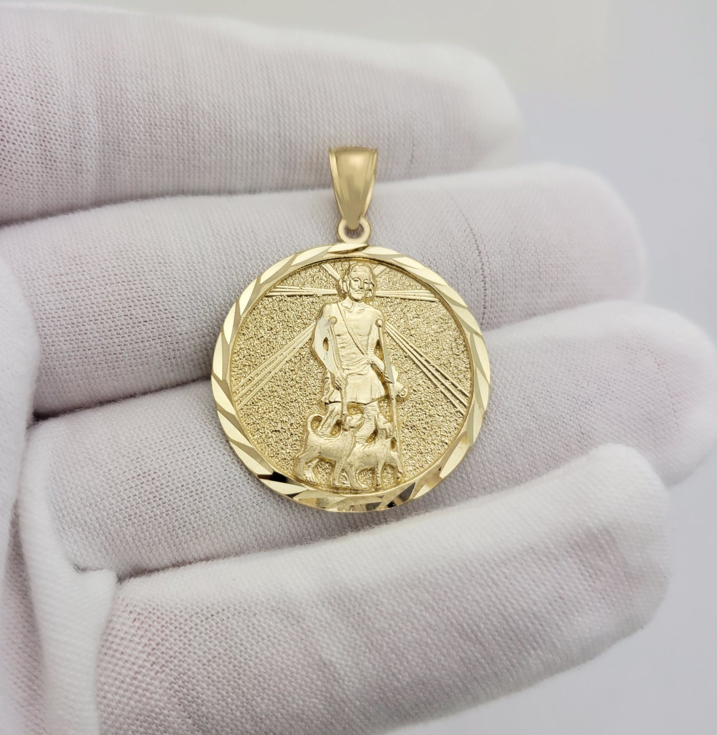 10K Yellow Gold Saint Lazarus Pendant Charm Patron Lazarus Medallion