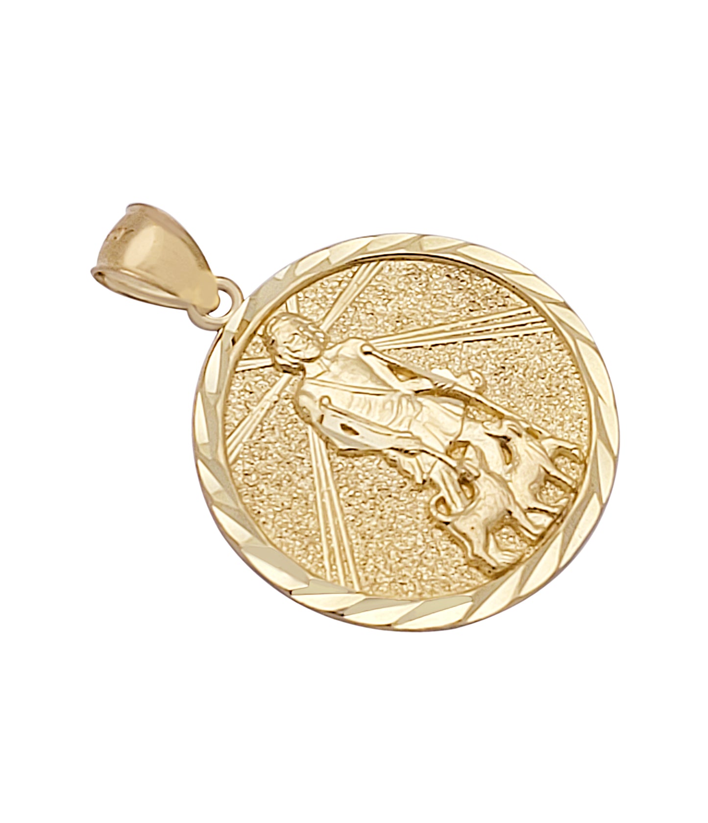 10K Yellow Gold Saint Lazarus Pendant Charm Patron Lazarus Medallion