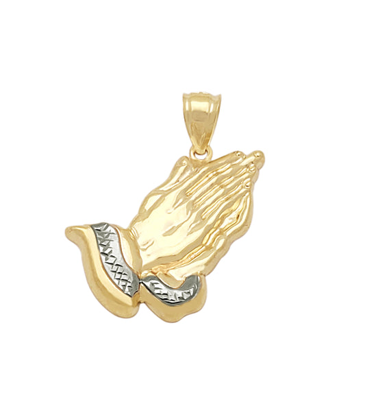10k Yellow Gold Praying Hands Prayers Hands Pendant 1.5 in x 1.0 in - Stunu jewelry