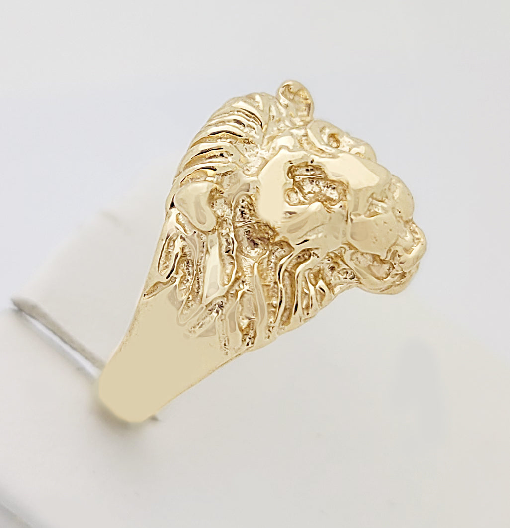 Women's Lion Head Ring 10K Yellow Gold Lion Face Ring Size 5
