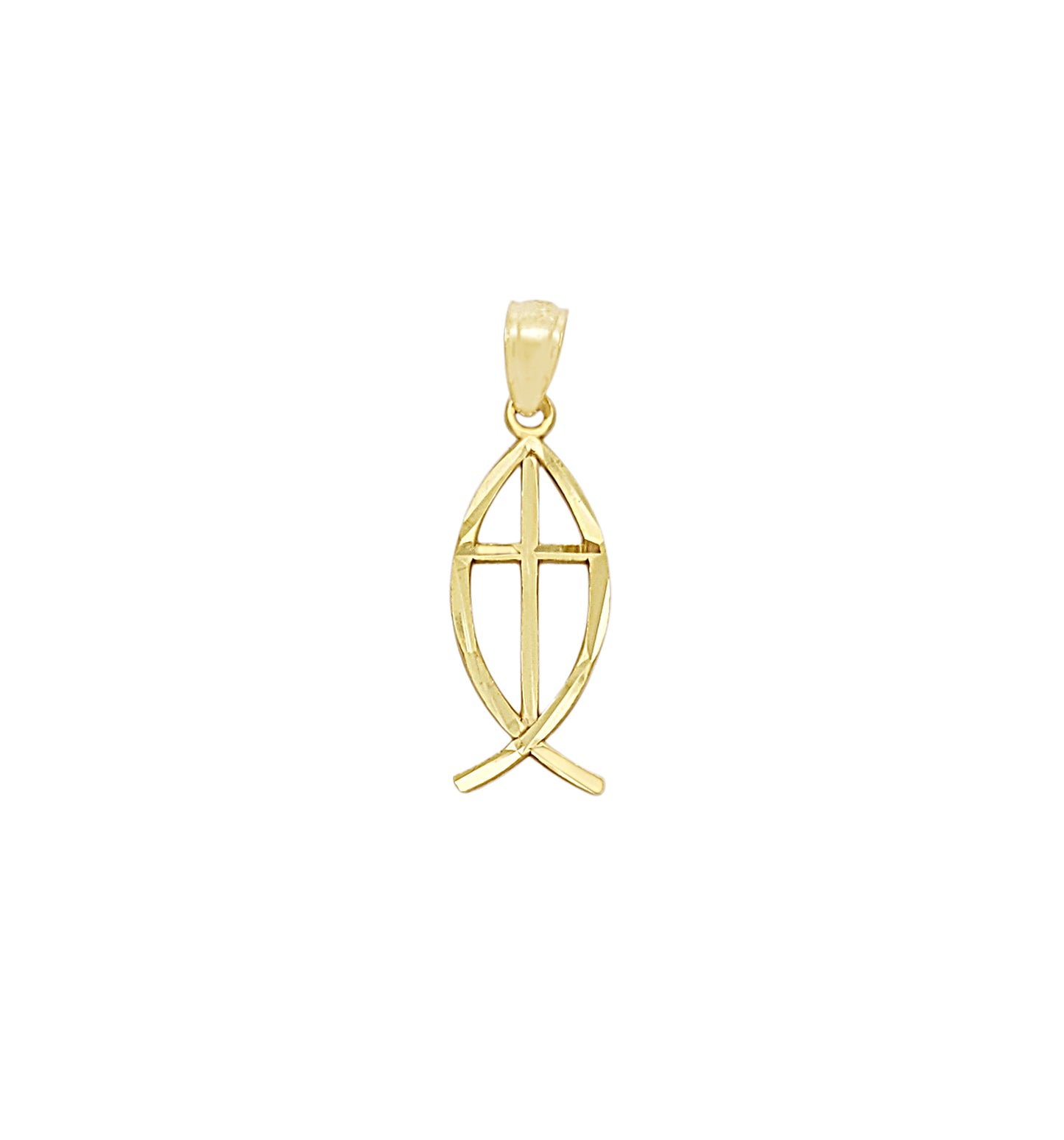10K Yellow Gold Ichthus Christian Fish Symbol Pendant Plain 0.85 inch - Stunu jewelry