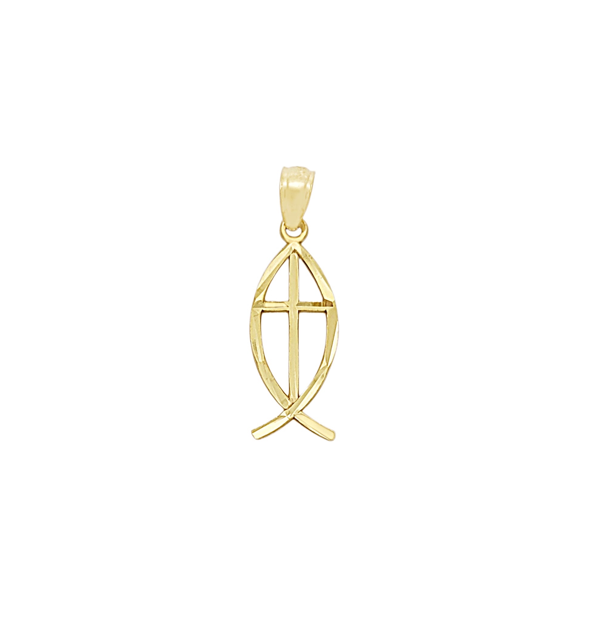 10K Yellow Gold Ichthus Christian Fish Symbol Pendant Plain 0.85 inch - Stunu jewelry