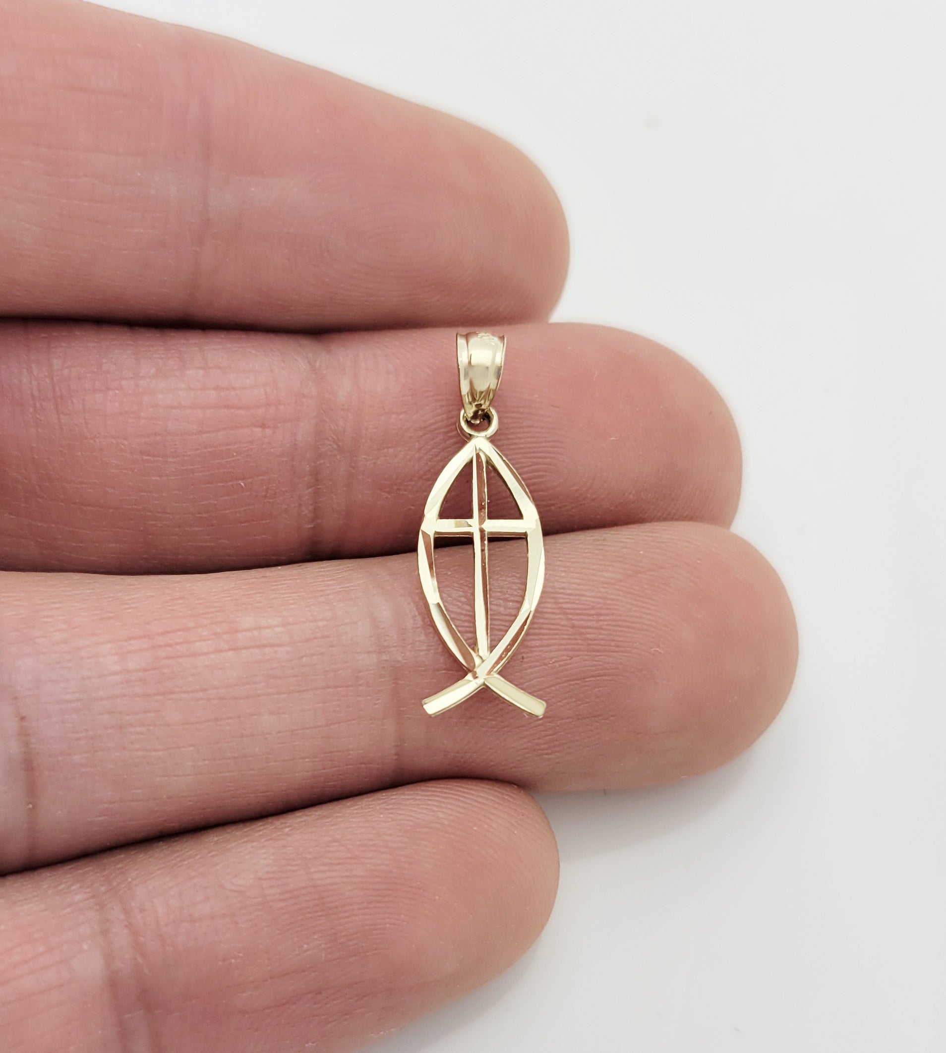 10K Yellow Gold Ichthus Christian Fish Symbol Pendant Plain 0.85 inch - Stunu jewelry