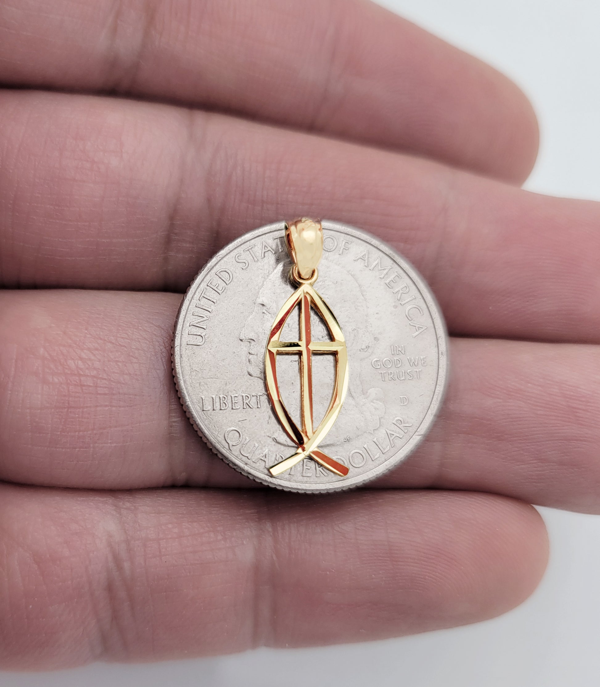 10K Yellow Gold Ichthus Christian Fish Symbol Pendant Plain 0.85 inch - Stunu jewelry