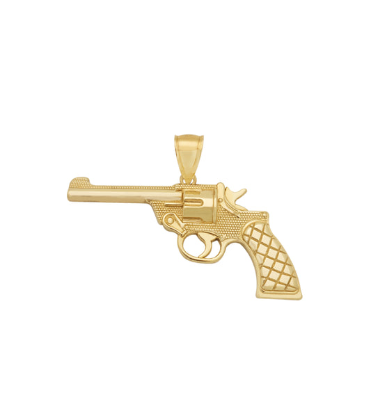 10k Yellow Gold Revolver Hand Gun Pendant Pistol Gun Charm