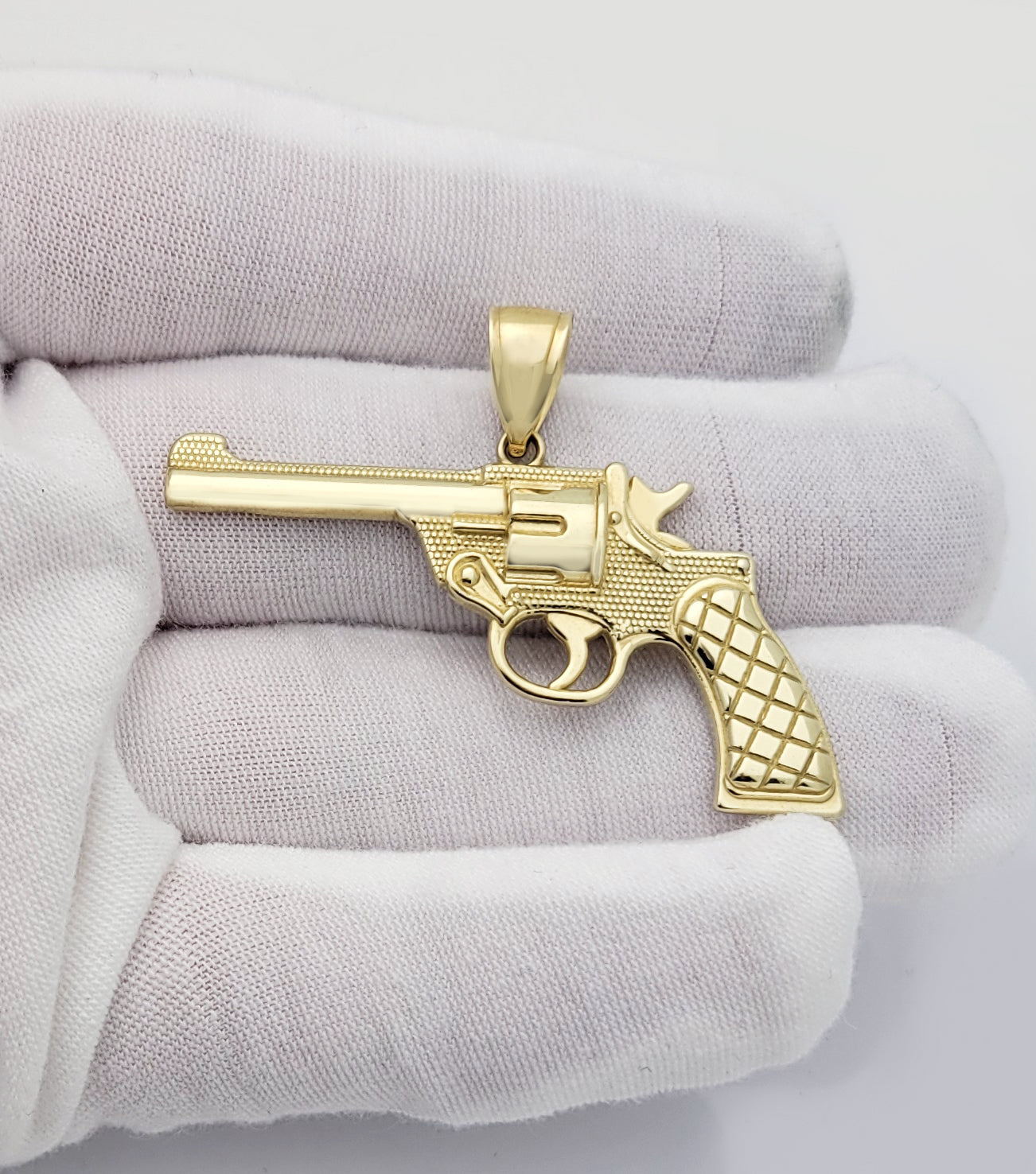 10k Yellow Gold Revolver Hand Gun Pendant Pistol Gun Charm