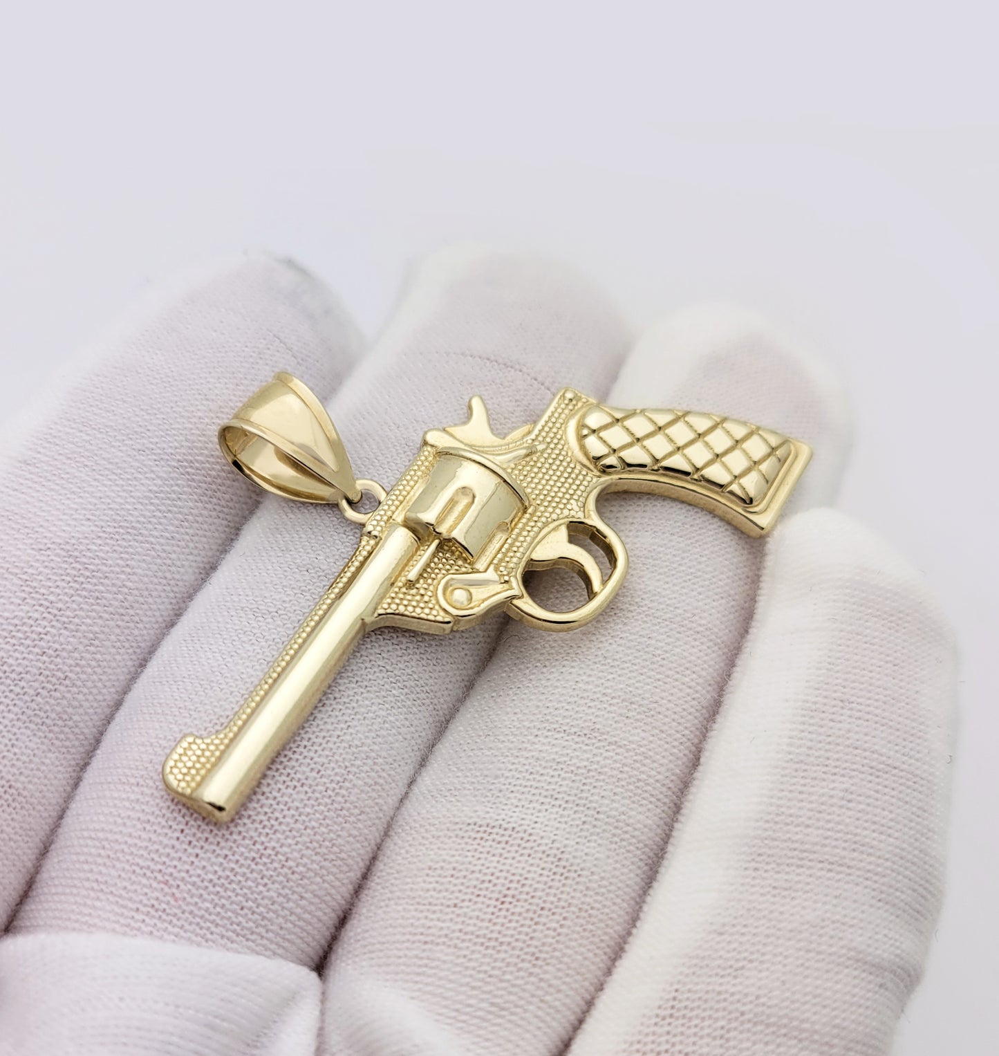 10k Yellow Gold Revolver Hand Gun Pendant Pistol Gun Charm