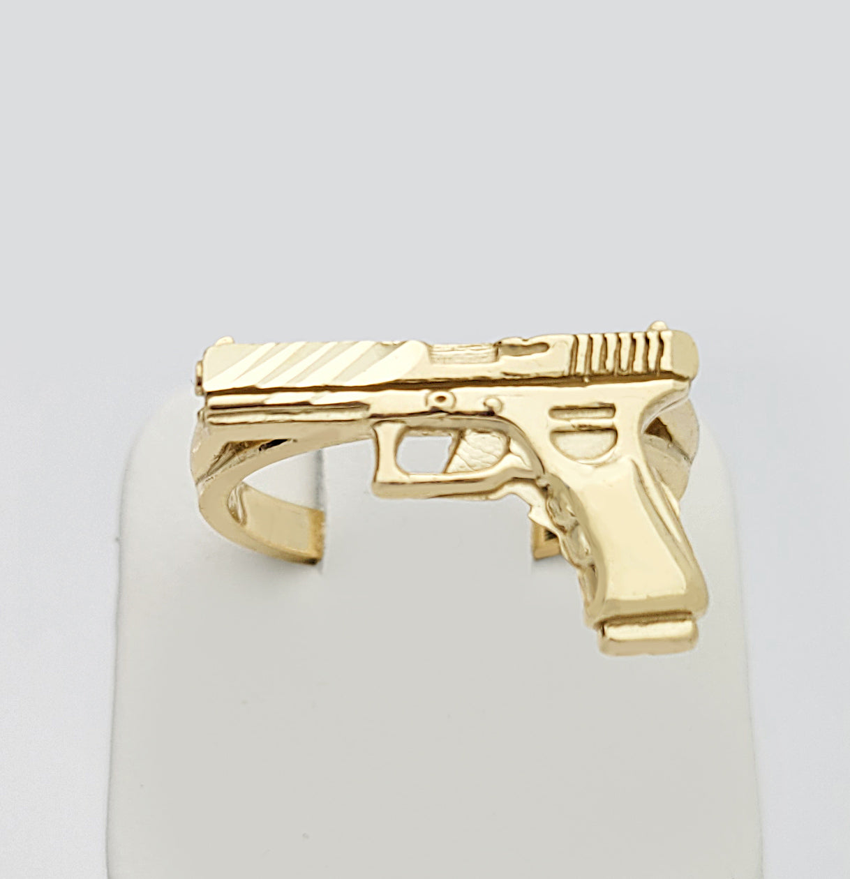 10K Yellow Gold Hand Gun Ring Gold Pistol Ring For Men