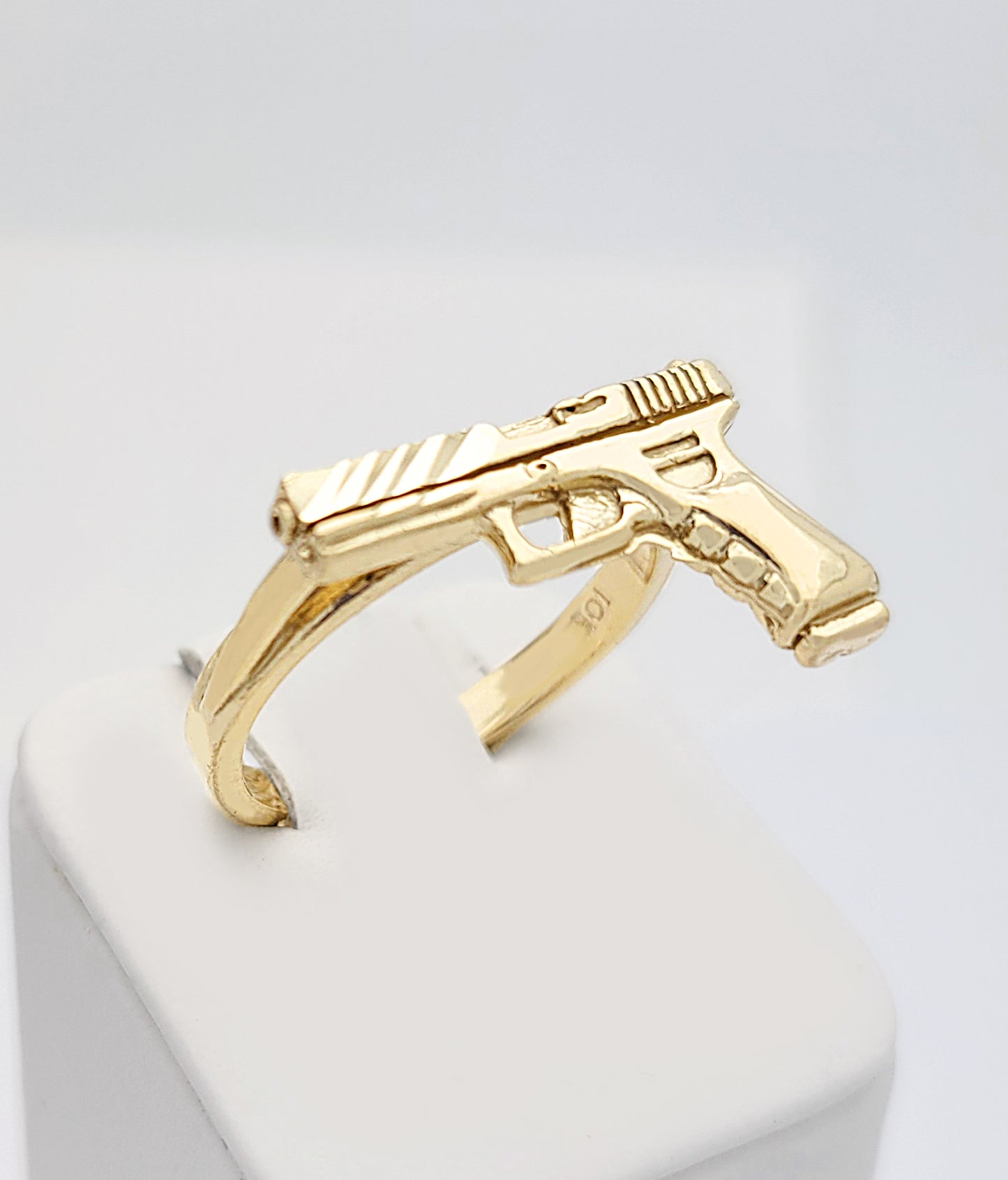 10K Yellow Gold Hand Gun Ring Gold Pistol Ring For Men