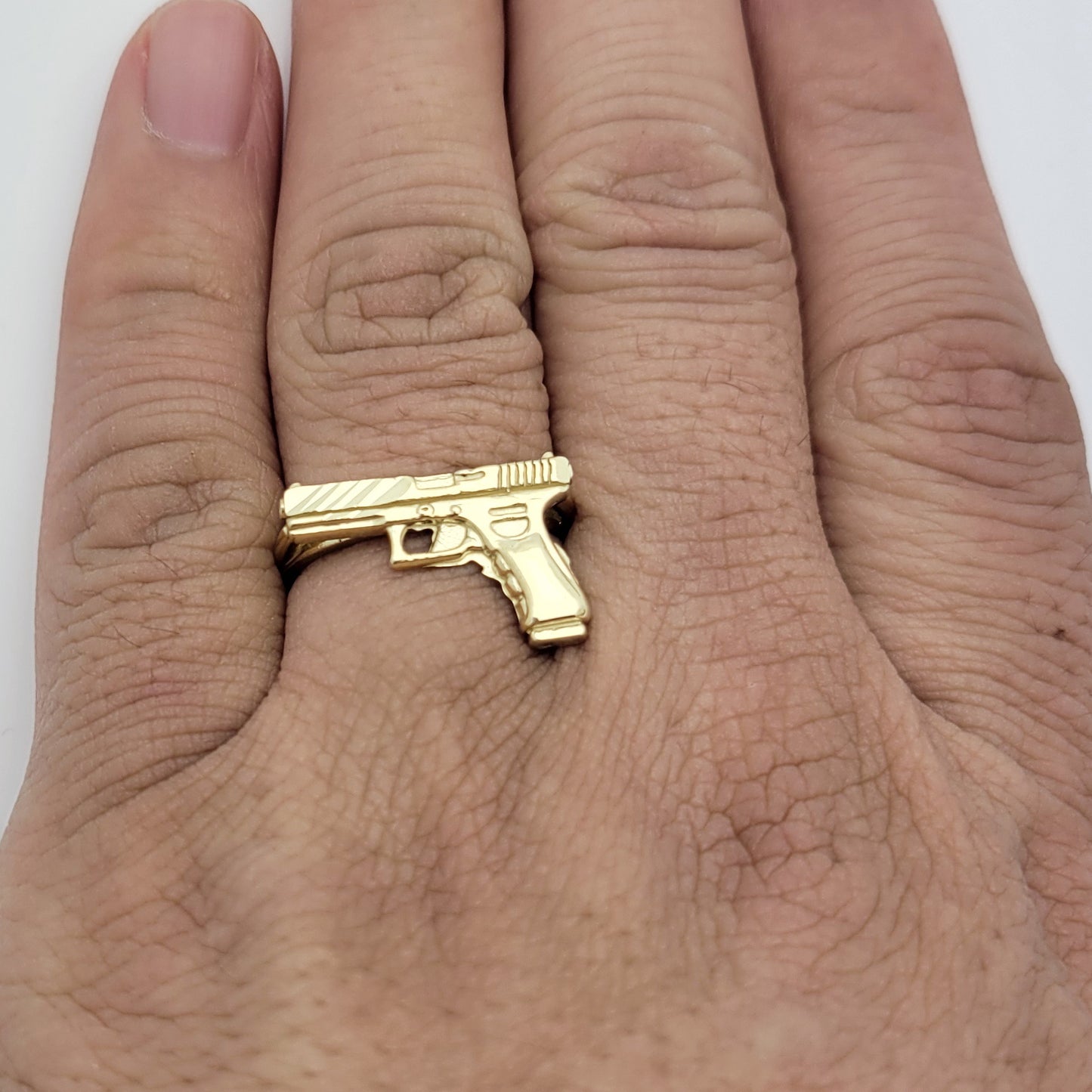 10K Yellow Gold Hand Gun Ring Gold Pistol Ring For Men