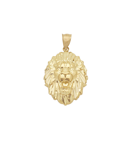 10K Yellow Gold Lion Head Charm Crown Lion Pendant 1.3 in x 0.8 in
