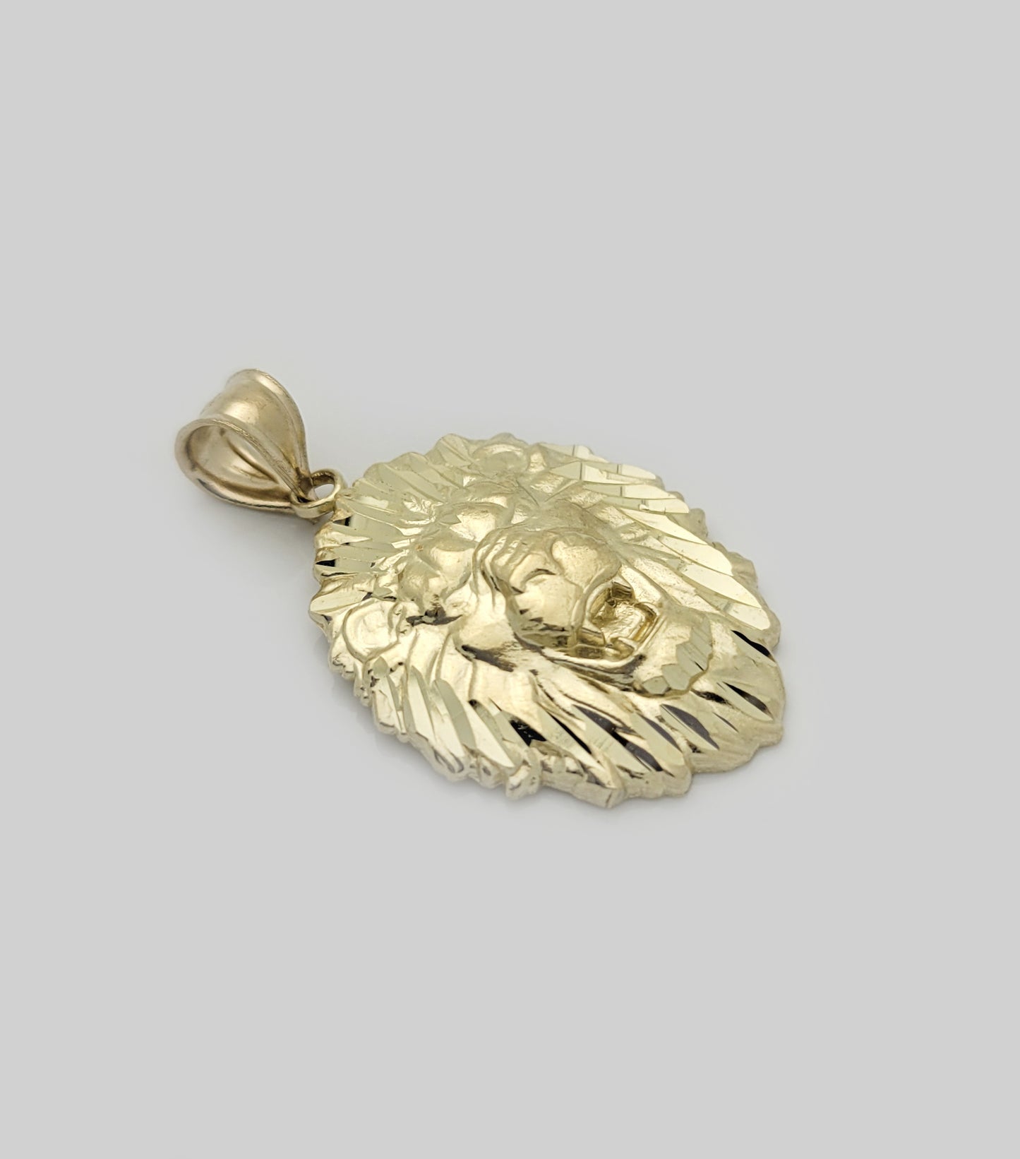 10K Yellow Gold Lion Head Charm Crown Lion Pendant 1.3 in x 0.8 in