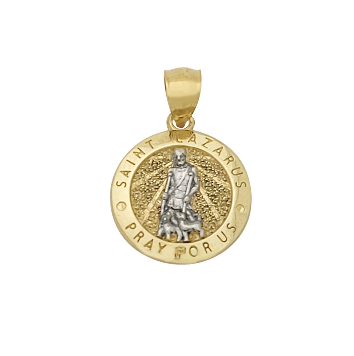 10K Yellow Gold Saint Lazarus Pendant Charm Patron Lazarus Medallion Small Round